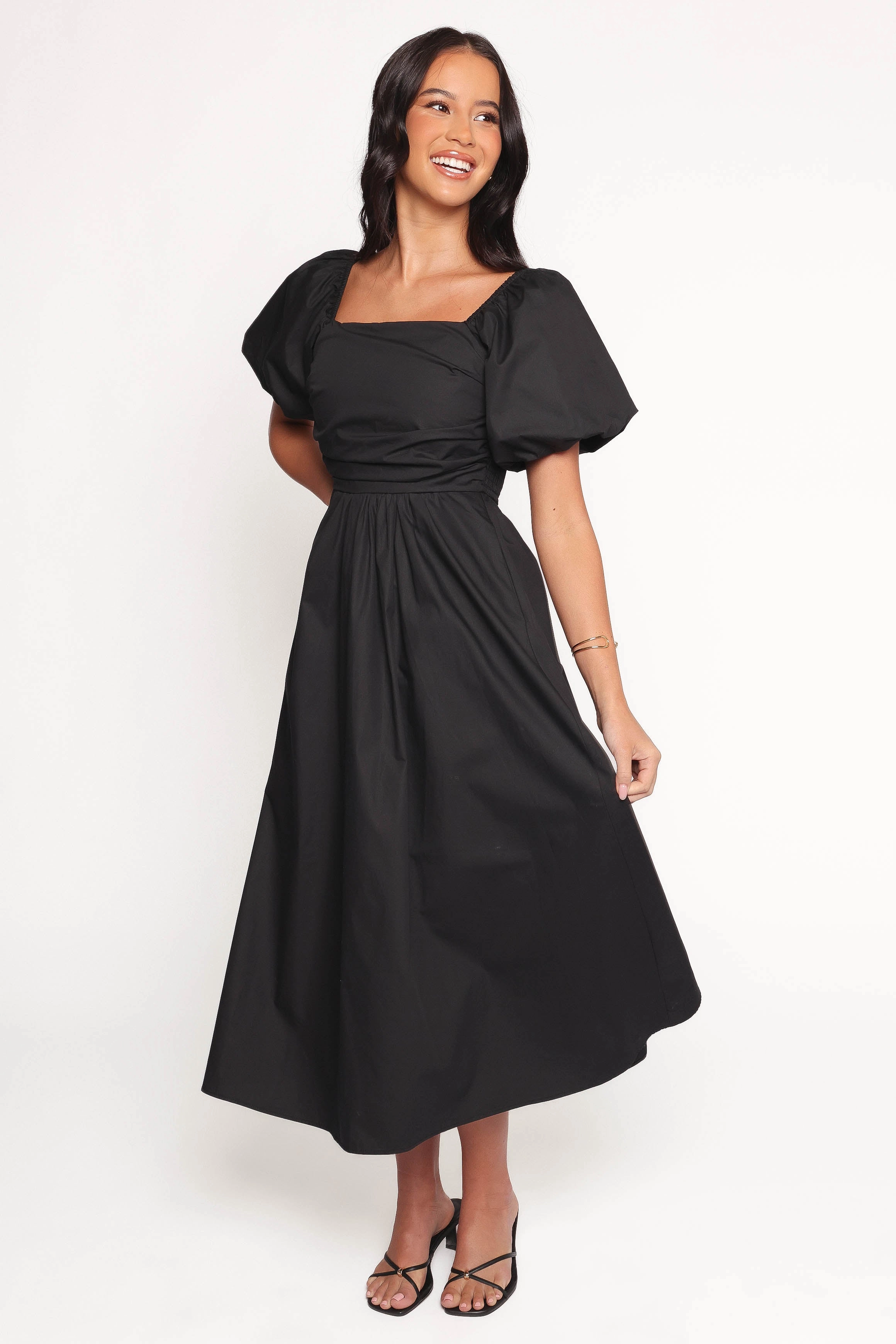 Love Glow Clo Puff Sleeve Midi Dress - Black
