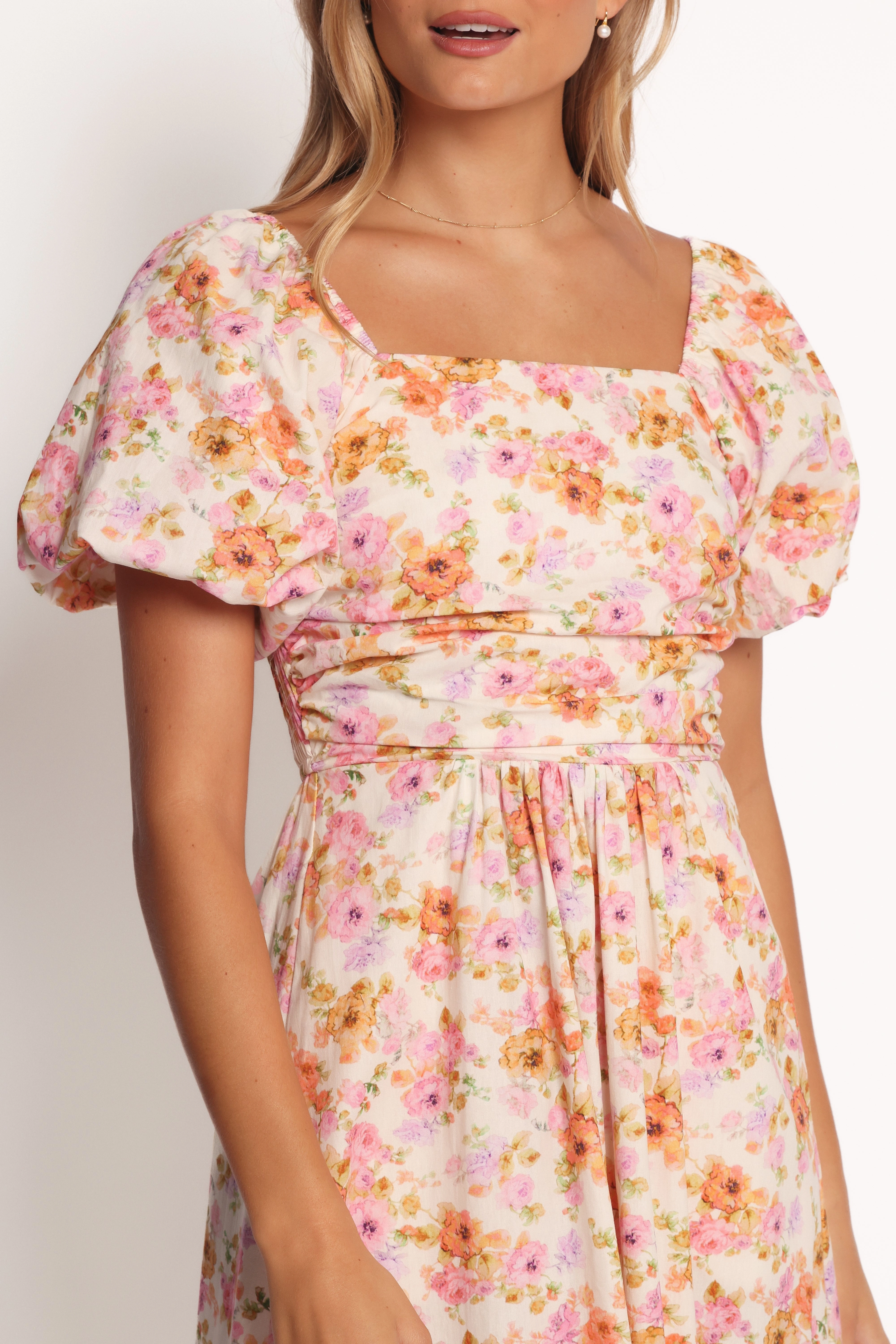 Fashion Fit Clo Puff Sleeve Midi Dress - Peach Floral