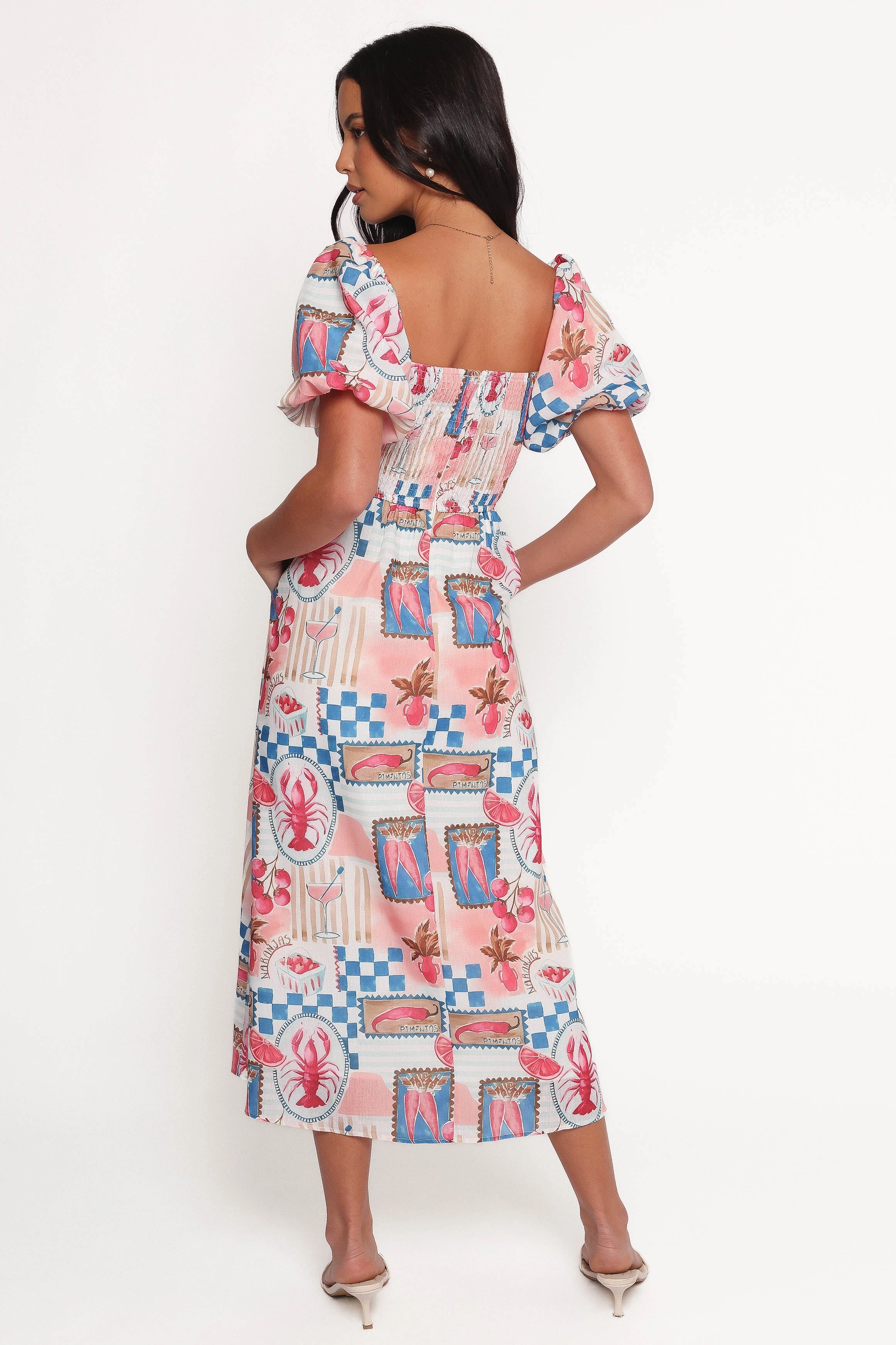 Clo Puff Sleeve Midi Dress - Pink Blue Charming Fit Cool Look