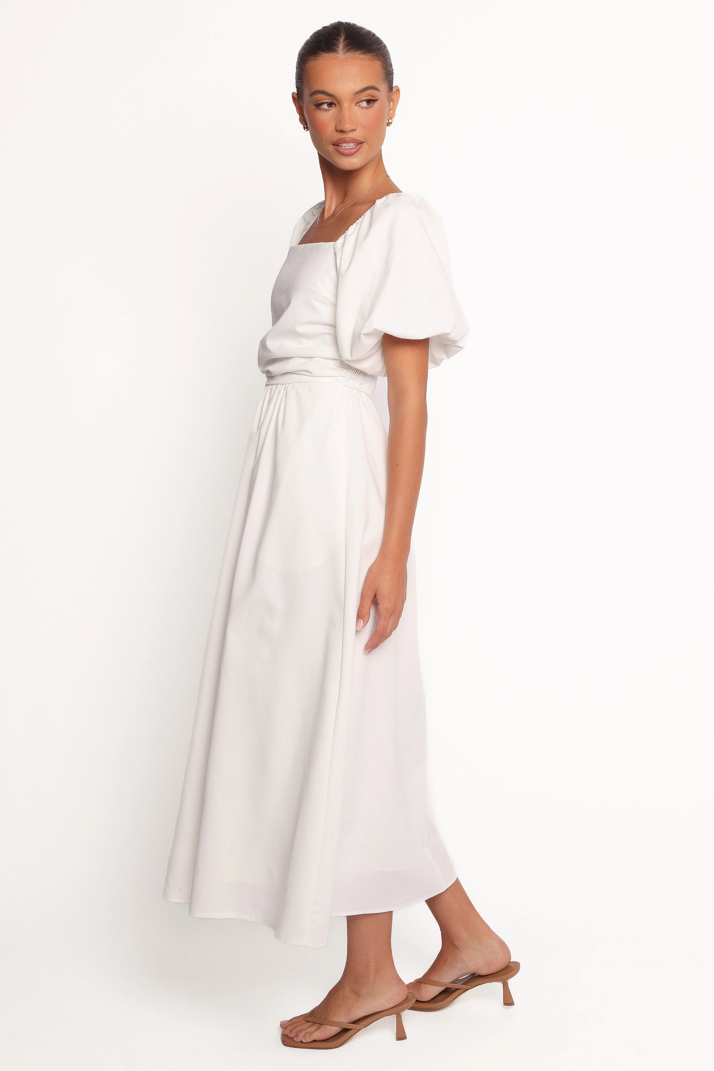 Clo Puff Sleeve Midi Dress - White Effortless Fit Design