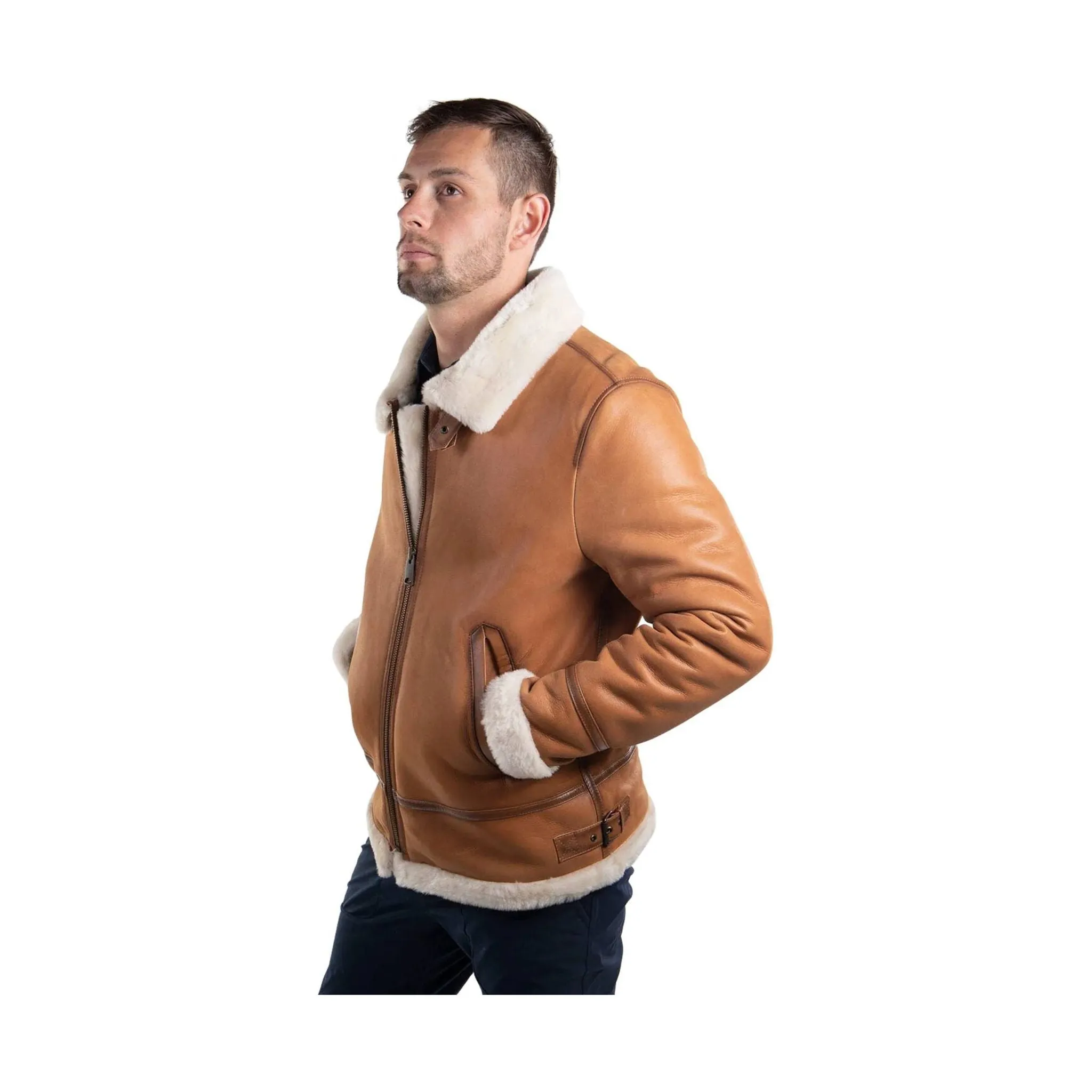 Cloud Nine Men's Sheepskin Western Bomber Coat - Chestnut WeatherproofZipper ModularLayering