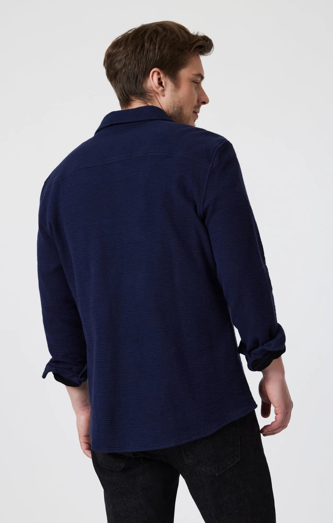 BUTTON-UP LONG SLEEVE SHIRT IN MARITIME BLUE Ultra Soft Interior