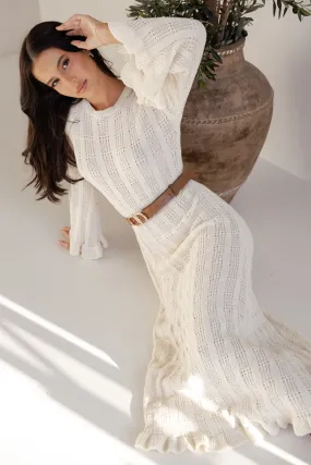 Colter Long Sleeve Maxi Dress - White Soft Draping Seasonal Must-Have