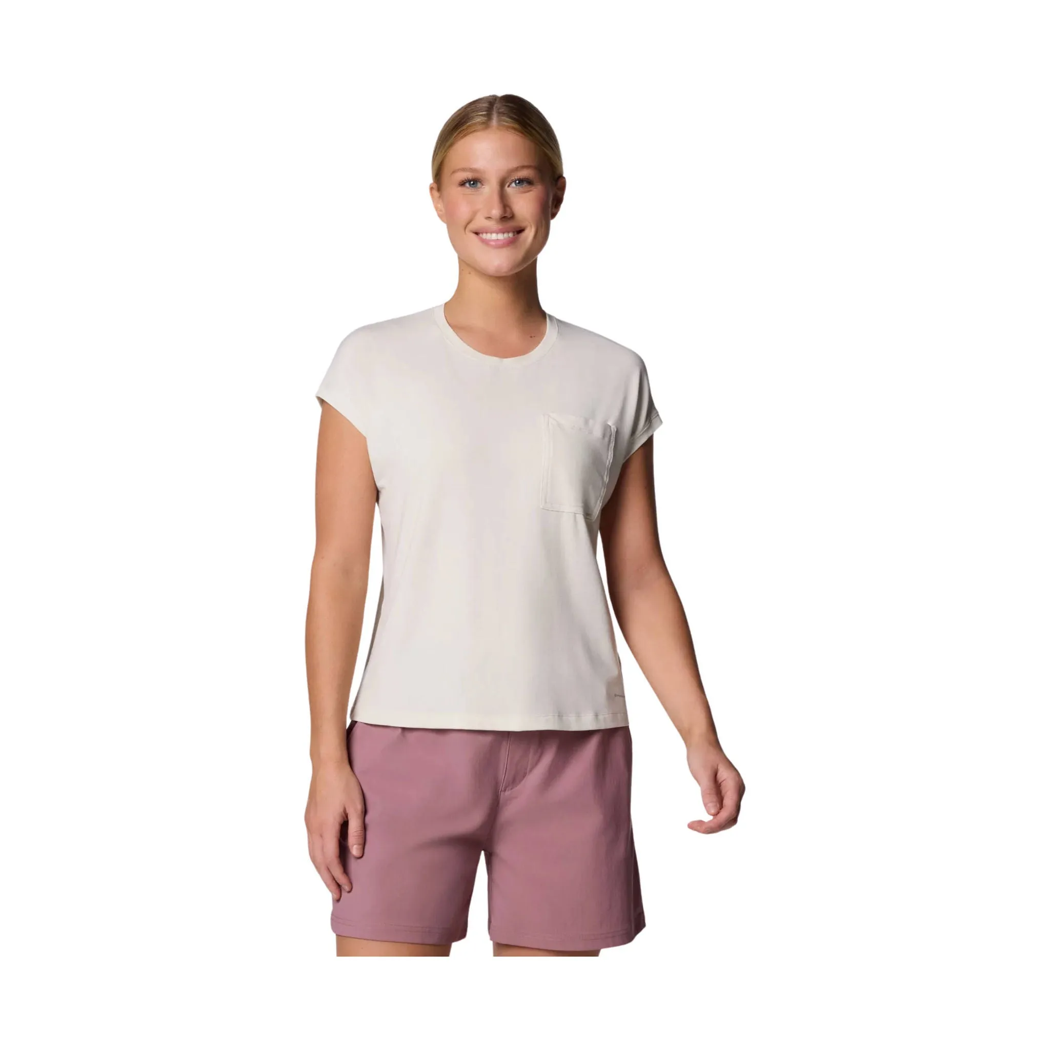 Columbia Women's Boundless Trek Short Sleeve Tee - Sea Salt Ethically Sourced Yarn