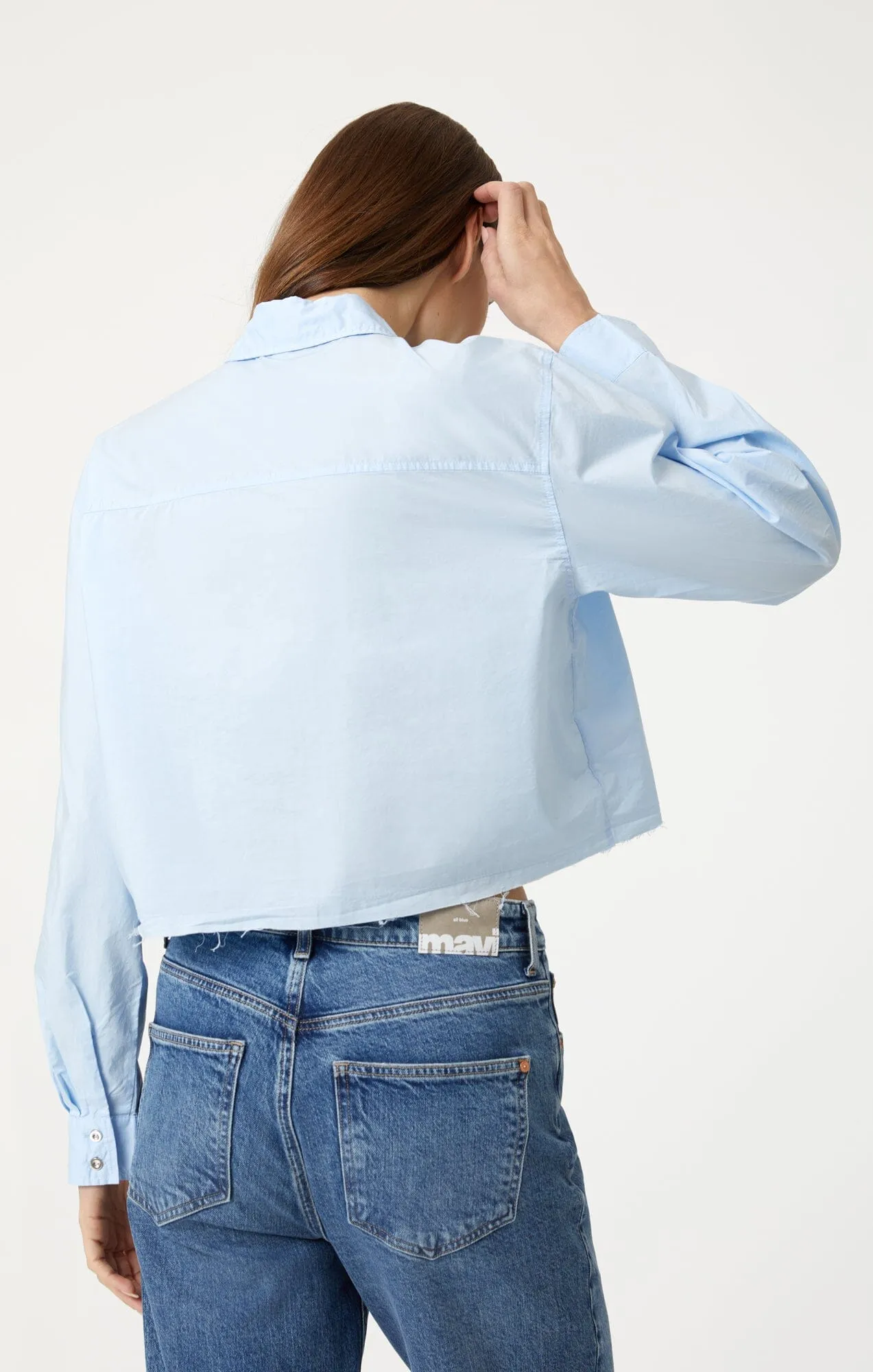 CROPPED BUTTON-UP SHIRT IN KENTUCKY BLUE Classic Collar
