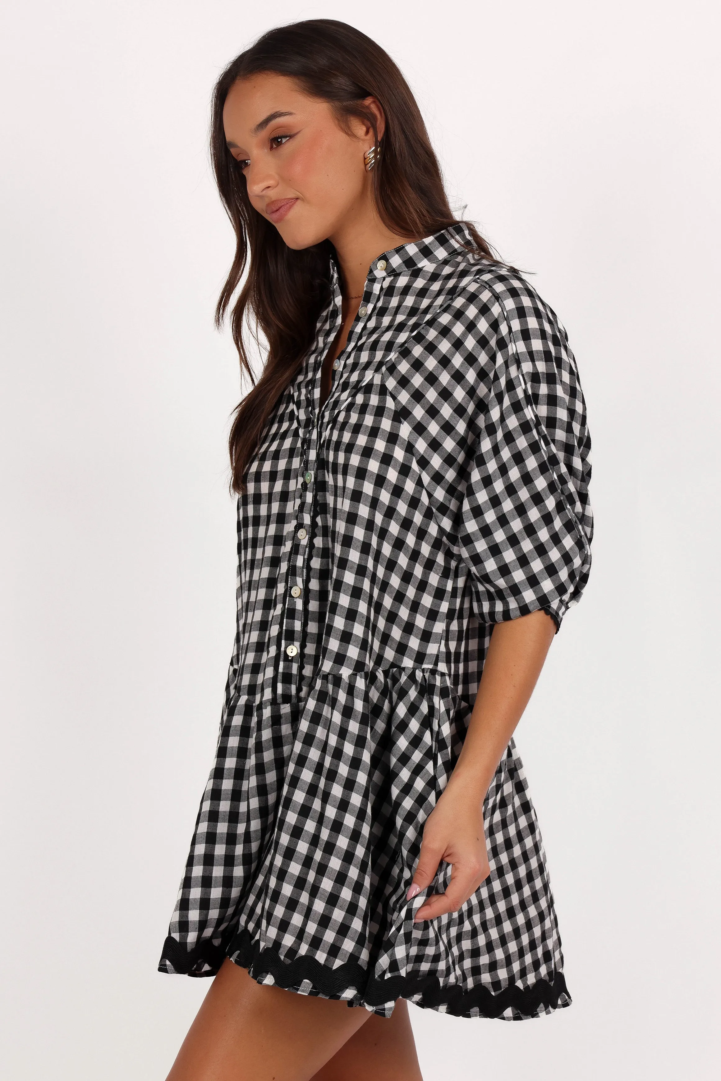 Structured Fit Subtle pattern Carolina Mini Dress - Black/White Gingham