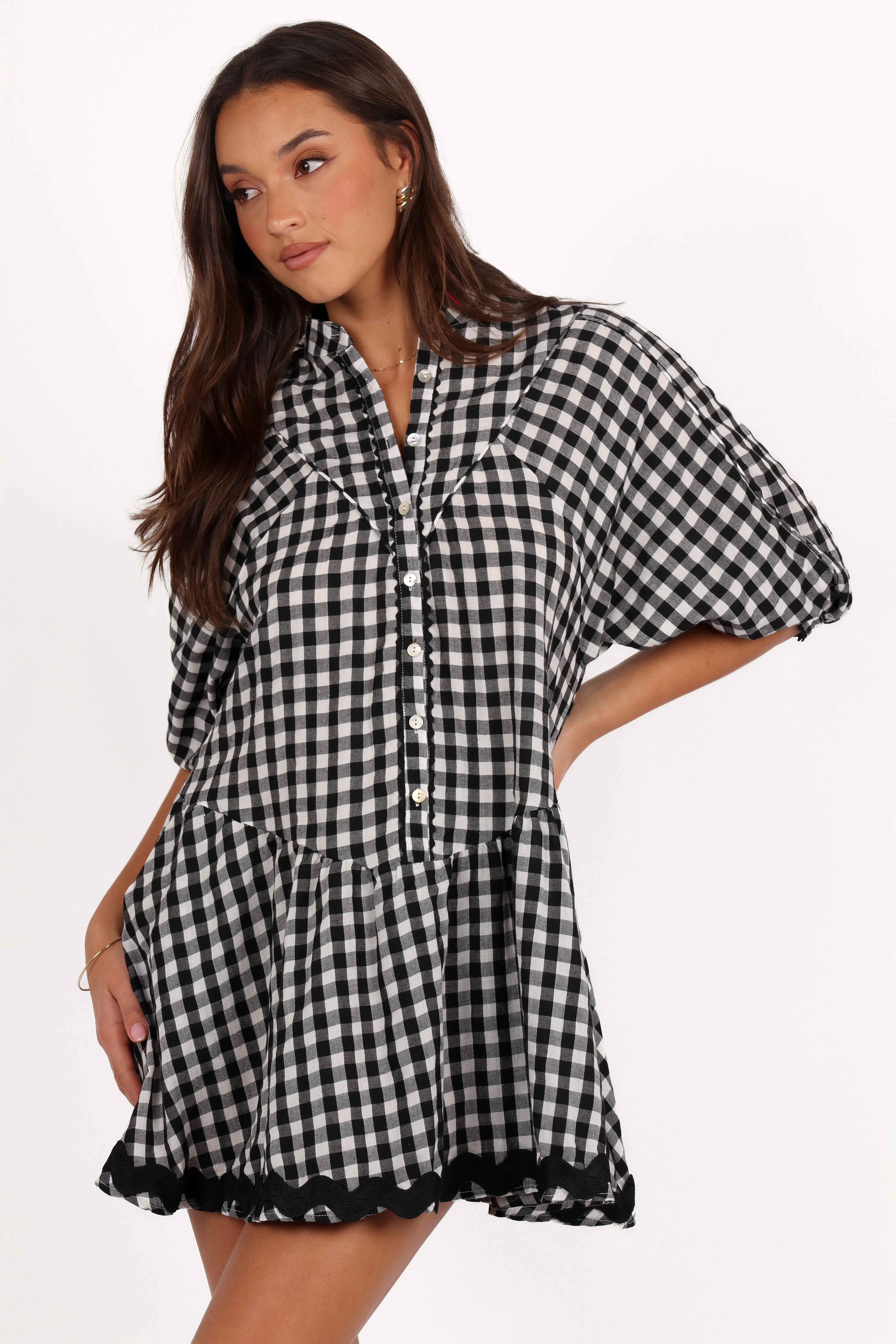 Earthy Hue Carolina Mini Dress - Black/White Gingham