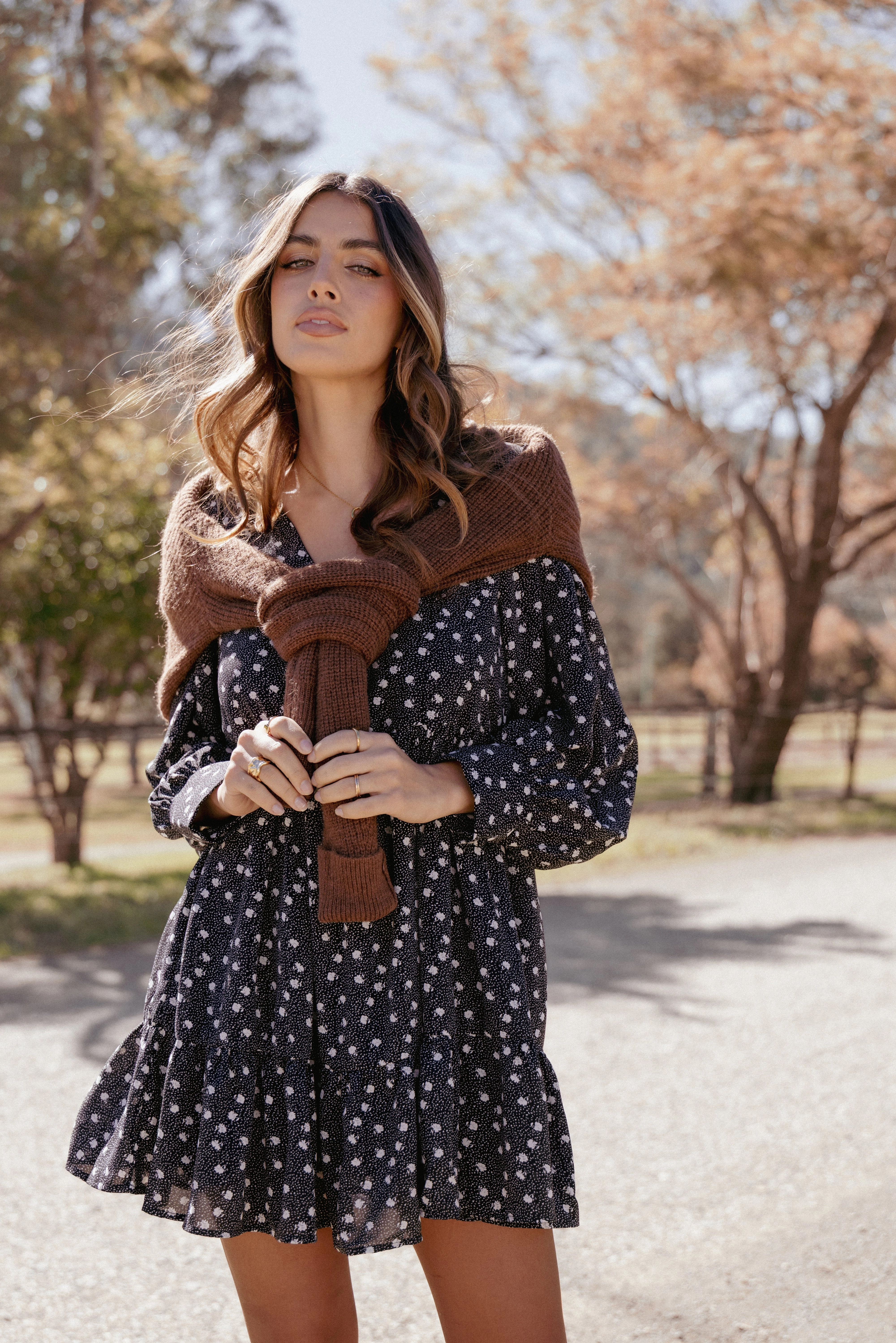 Frankie Long Sleeve Mini Dress - Black Floral Event Mood