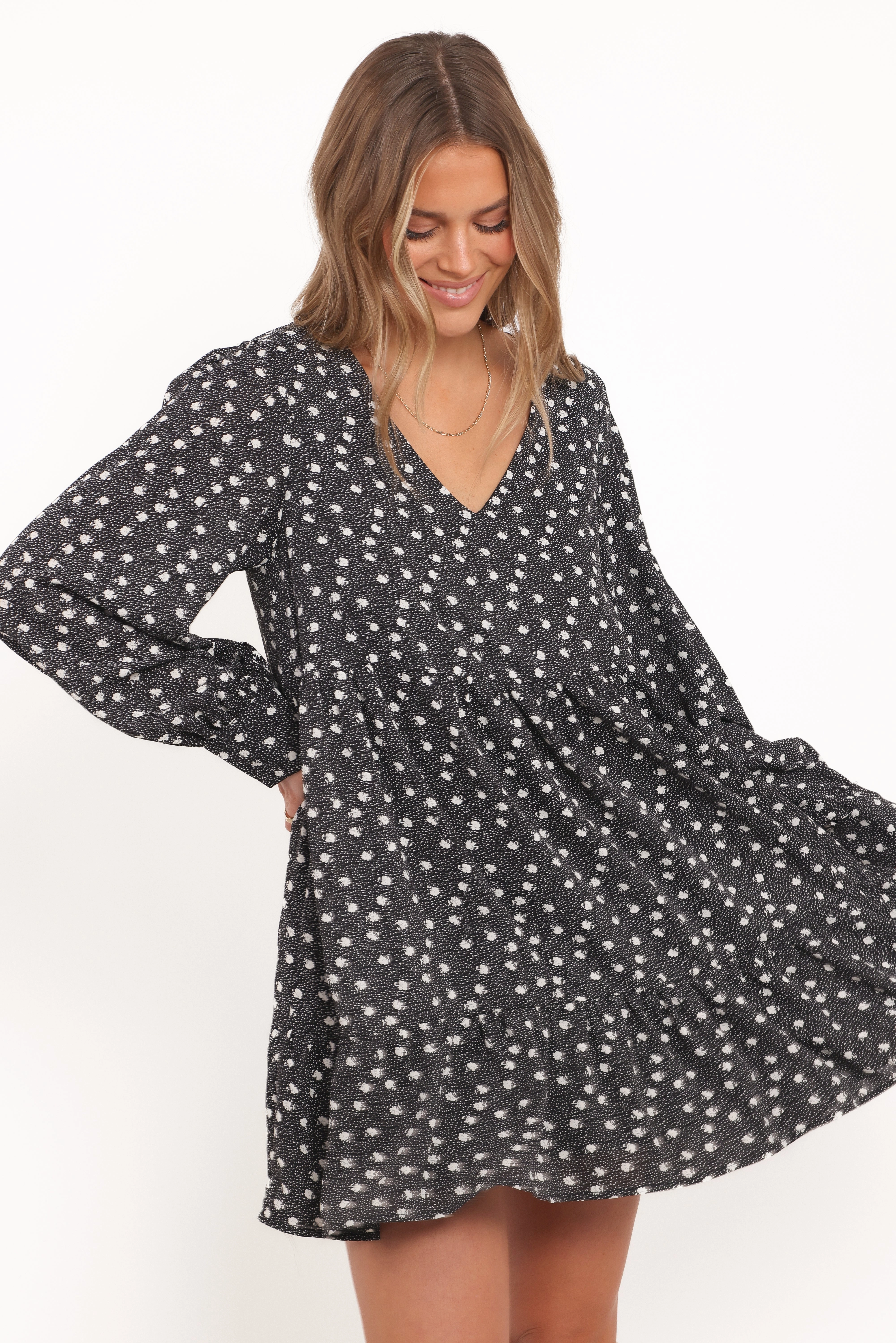 Vibrant Waist Frankie Long Sleeve Mini Dress - Black Floral