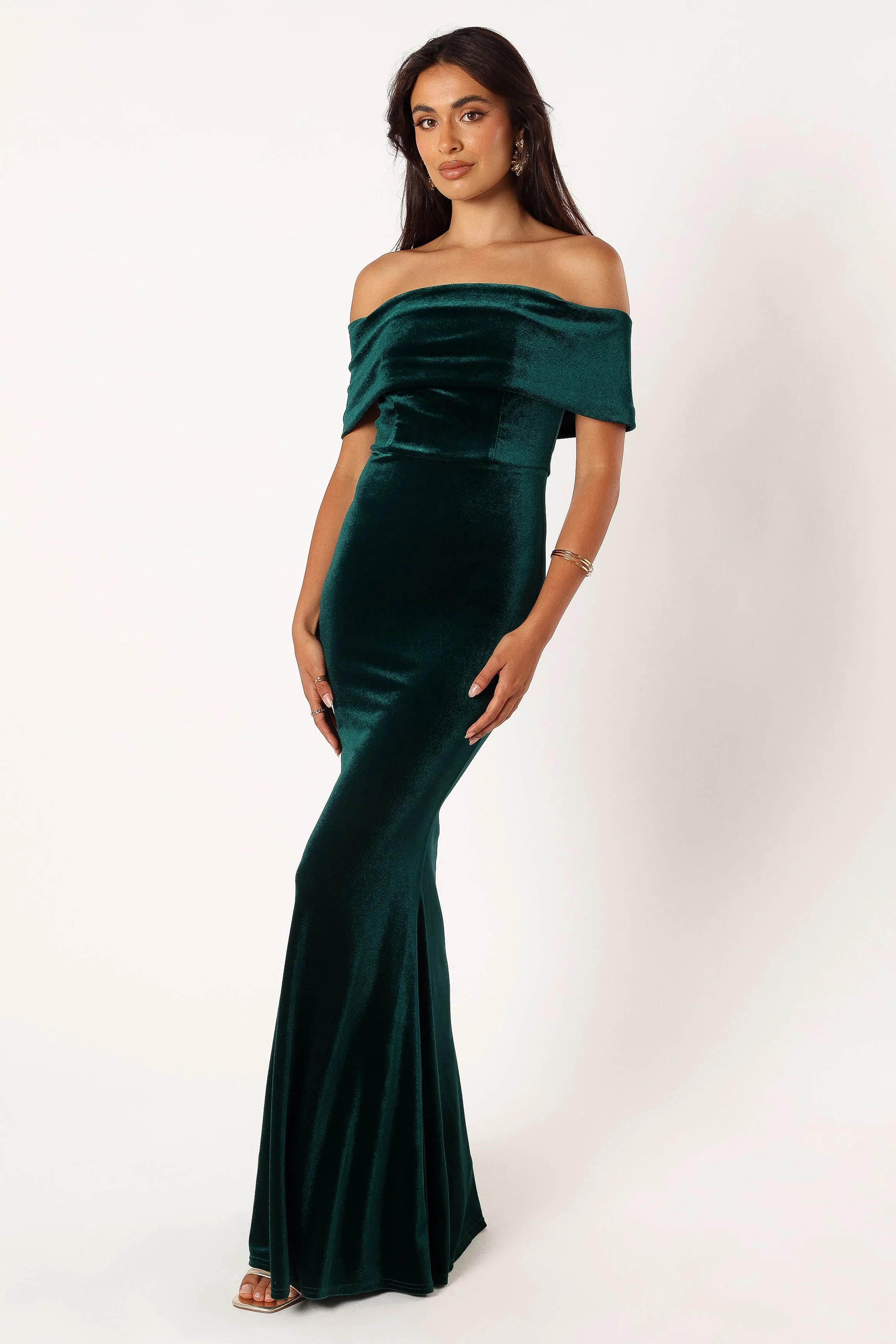 NoiseFreeFabric Adair Off Shoulder Maxi Dress - Emerald Green
