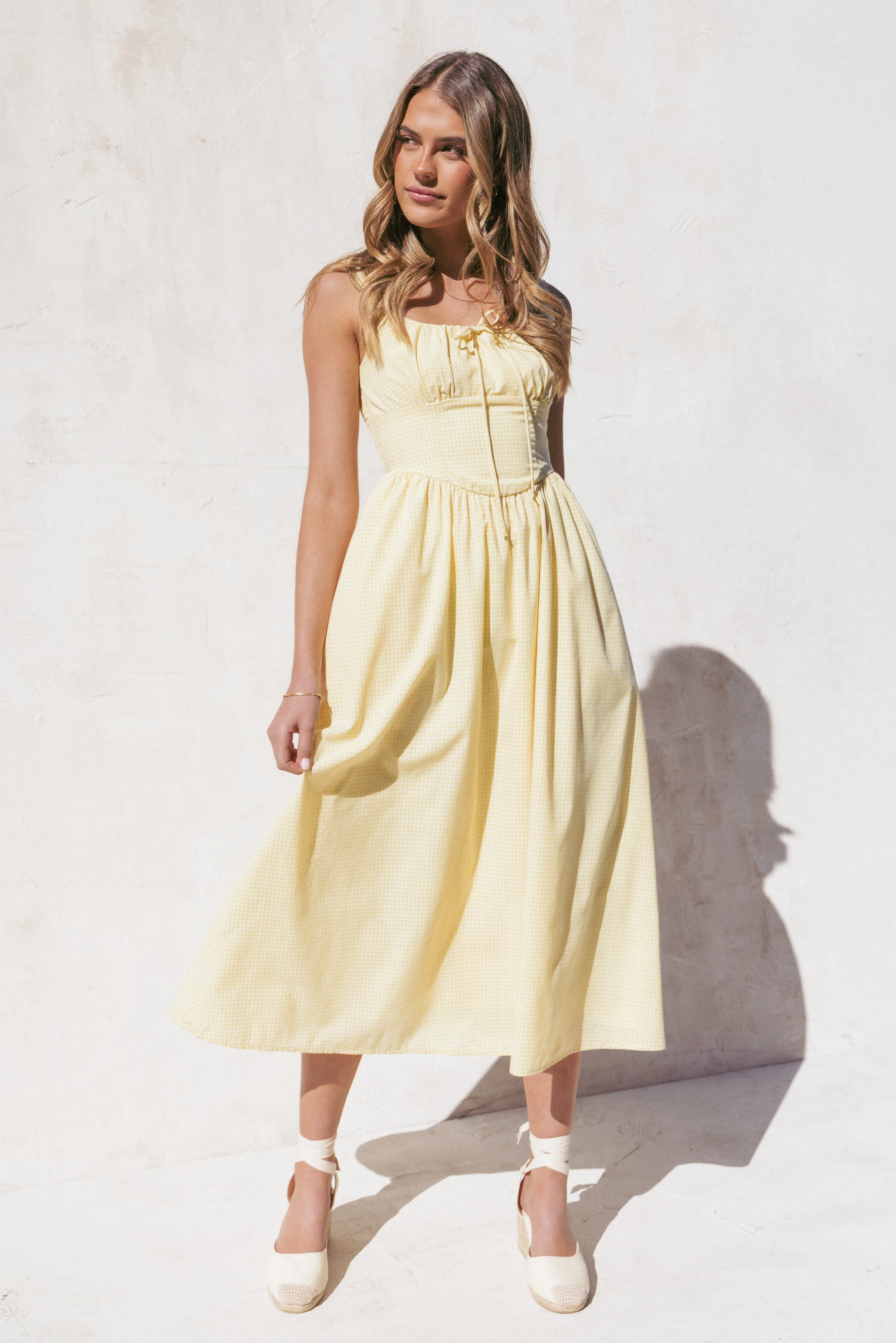 Kinslee Midi Dress - Yellow Gingham summer breeze