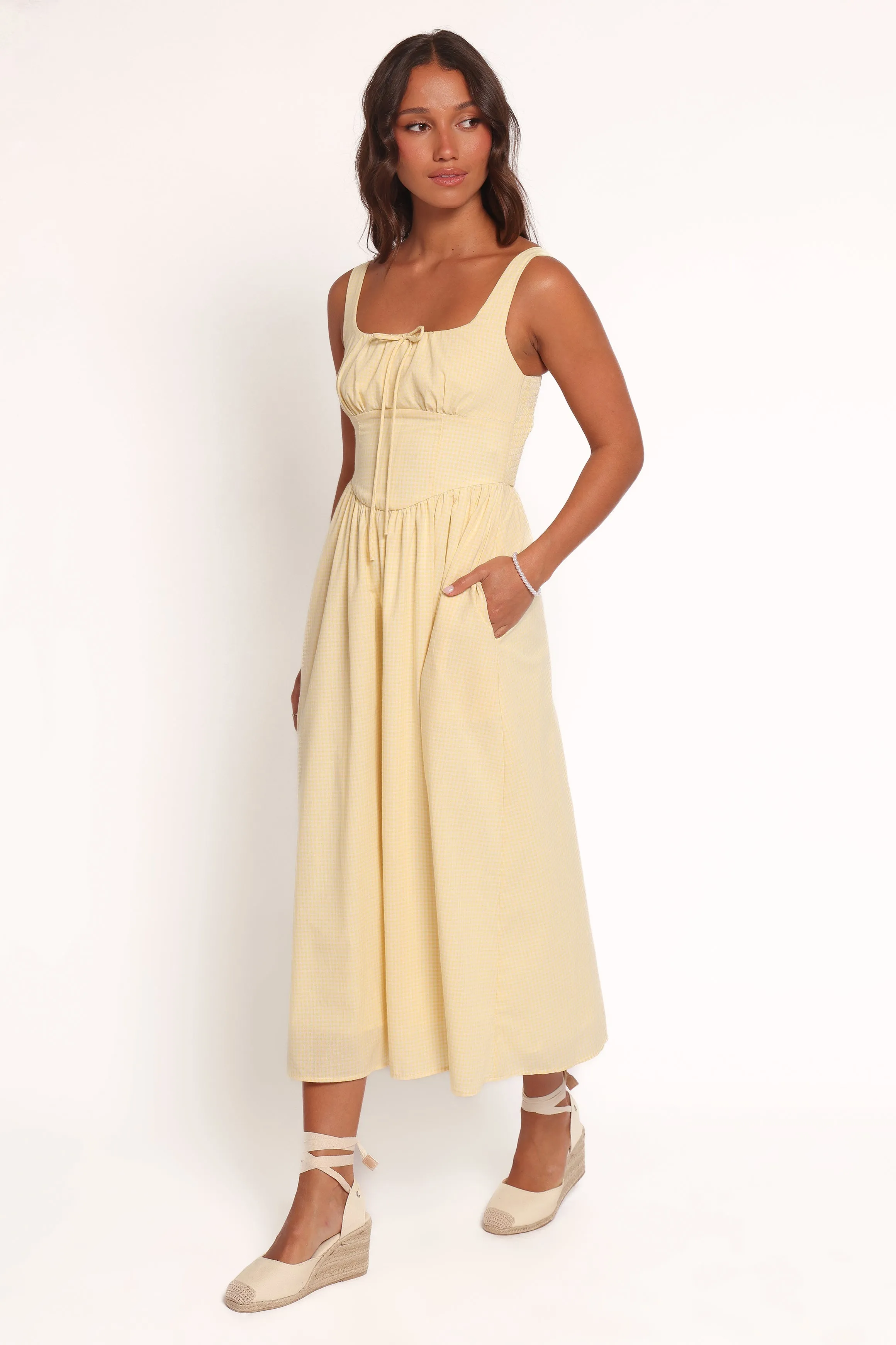 Fluid movement Kinslee Midi Dress - Yellow Gingham