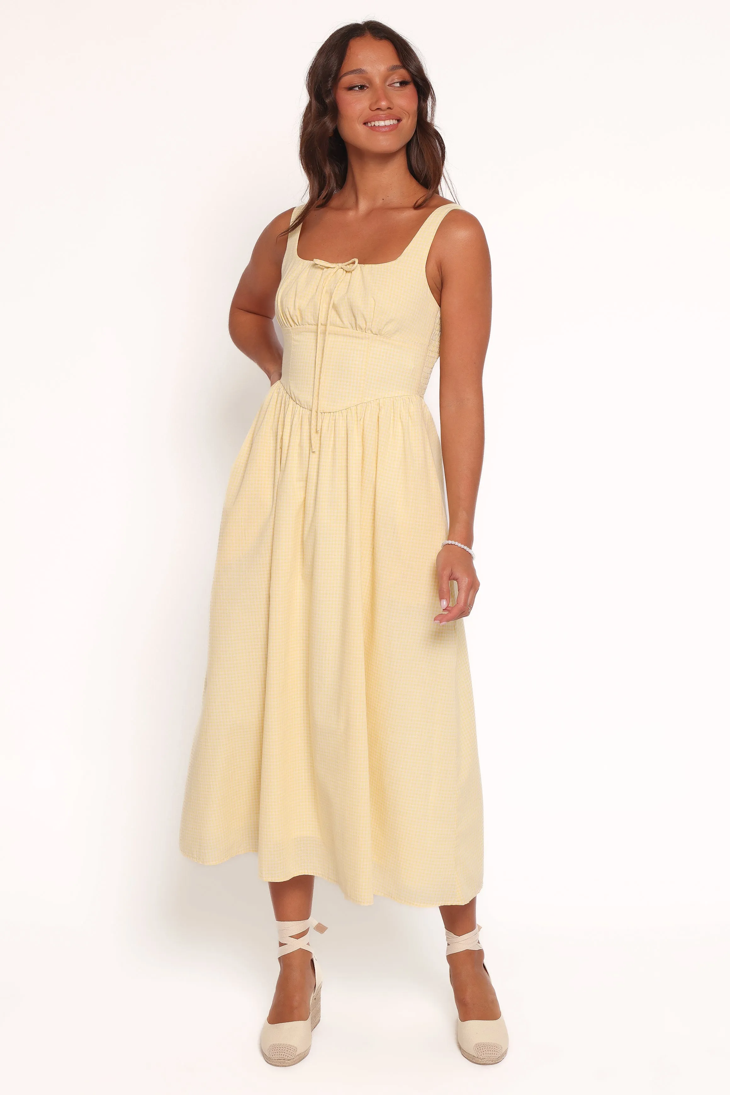 Light Fabric Kinslee Midi Dress - Yellow Gingham