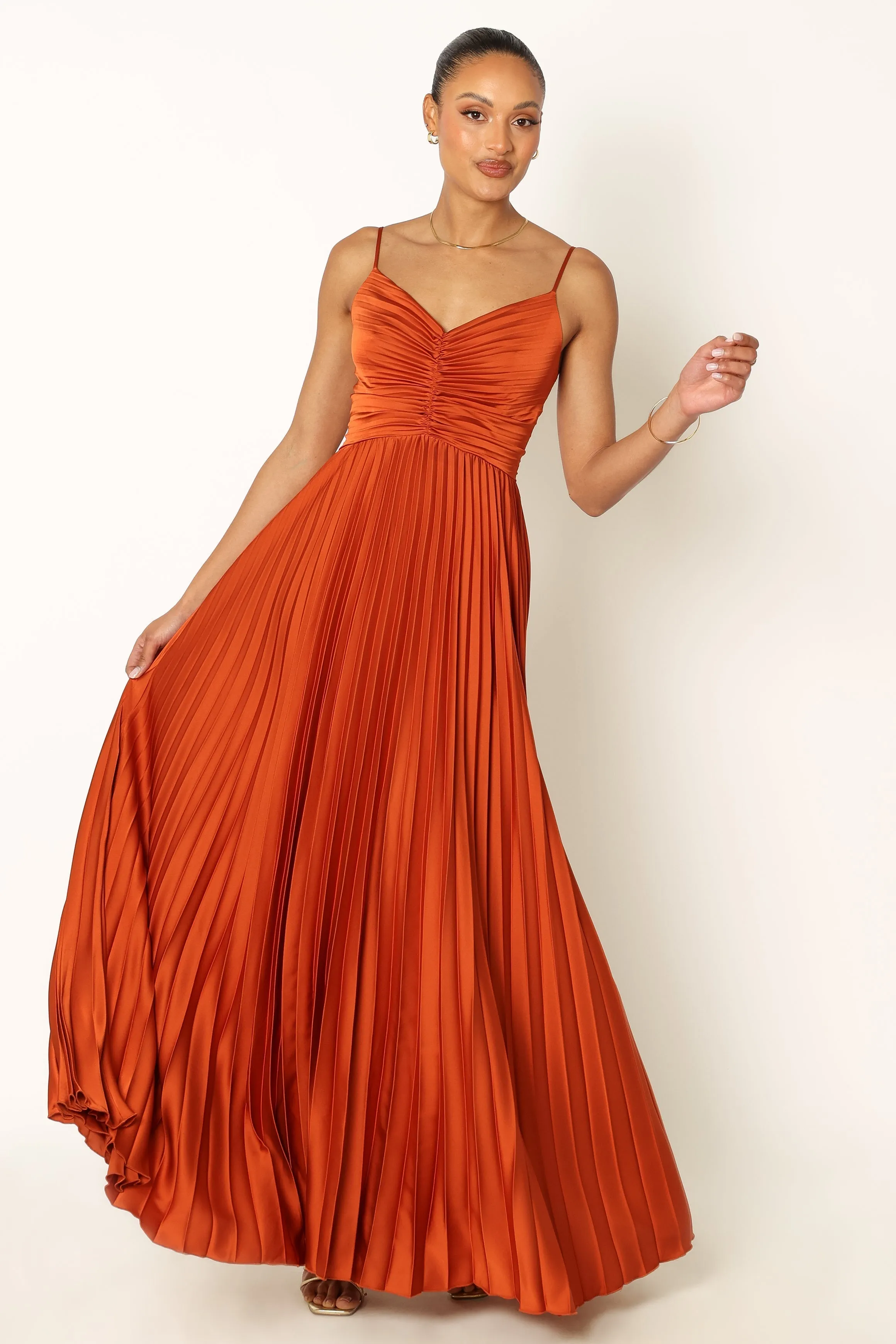 Effortless Wear Naira Pleated Maxi Dress - Sunset Orange
