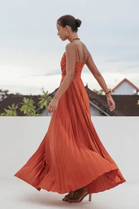 Naira Pleated Maxi Dress - Sunset Orange Refined Feel