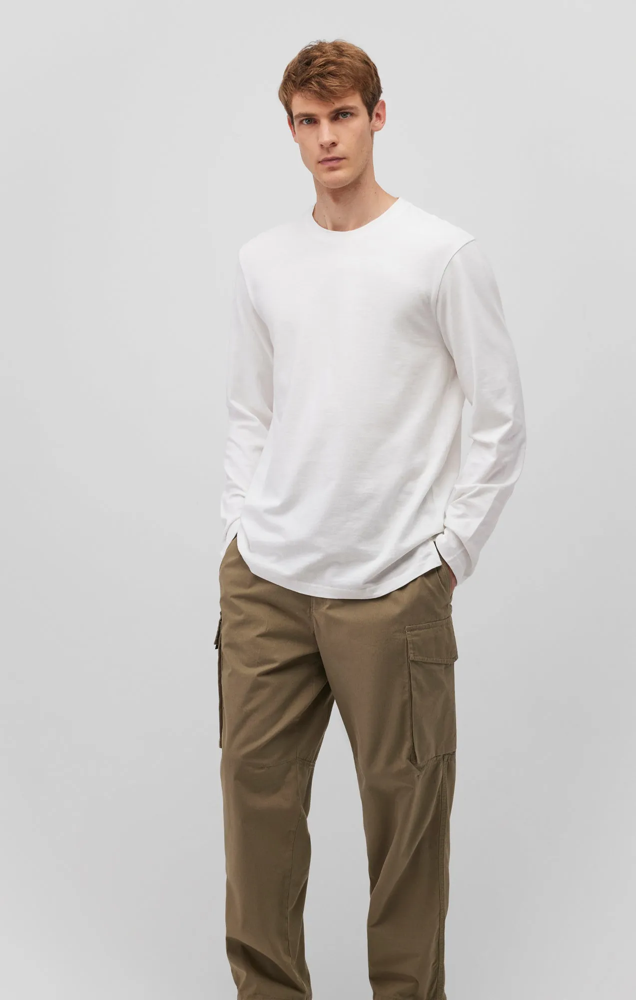 LONG SLEEVE CREW NECK T-SHIRT IN ANTIQUE WHITE Quick Layer