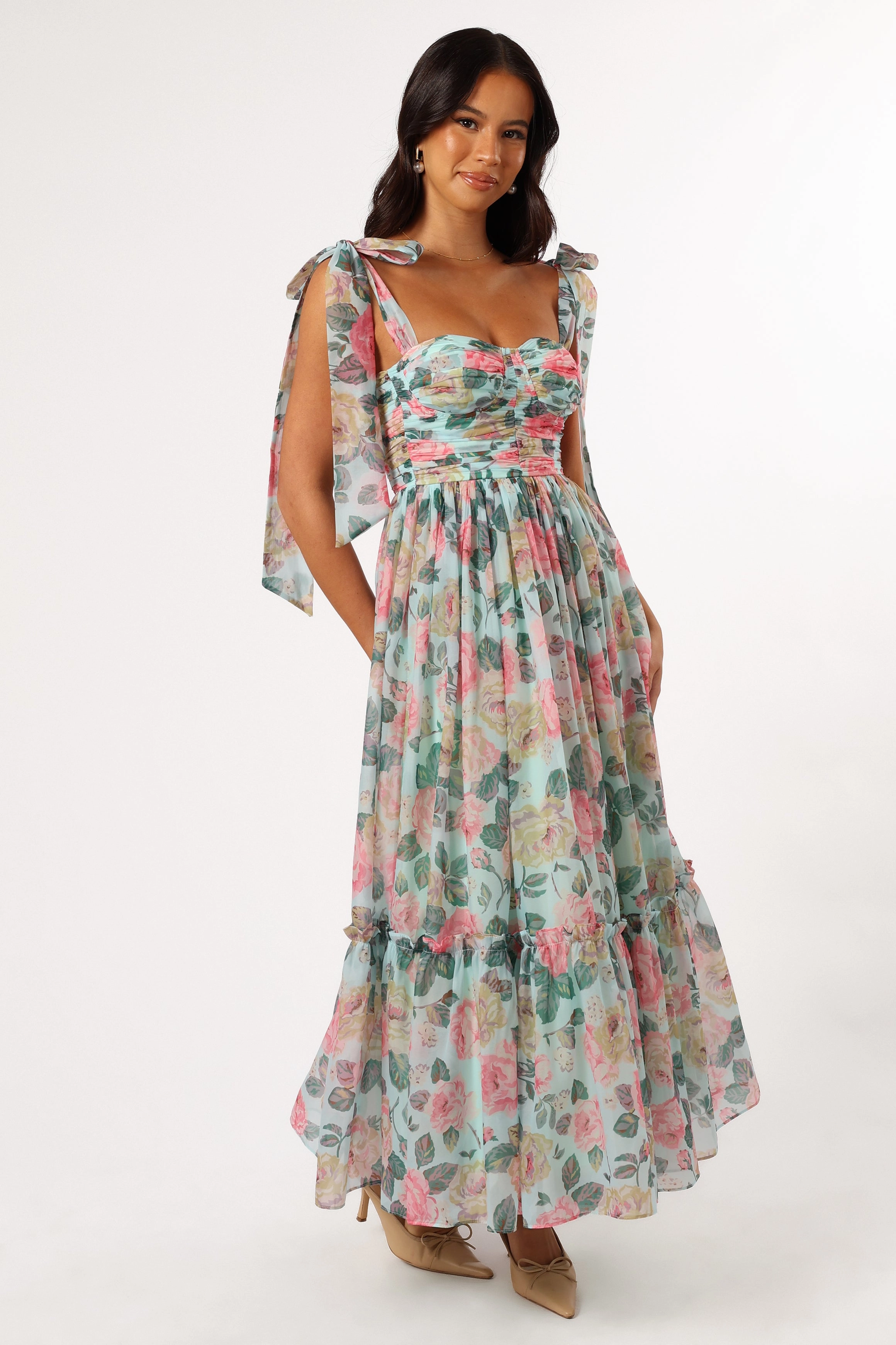 Travel-Pack Simple Yet Elegant Floret Midi Dress - Blue Multi