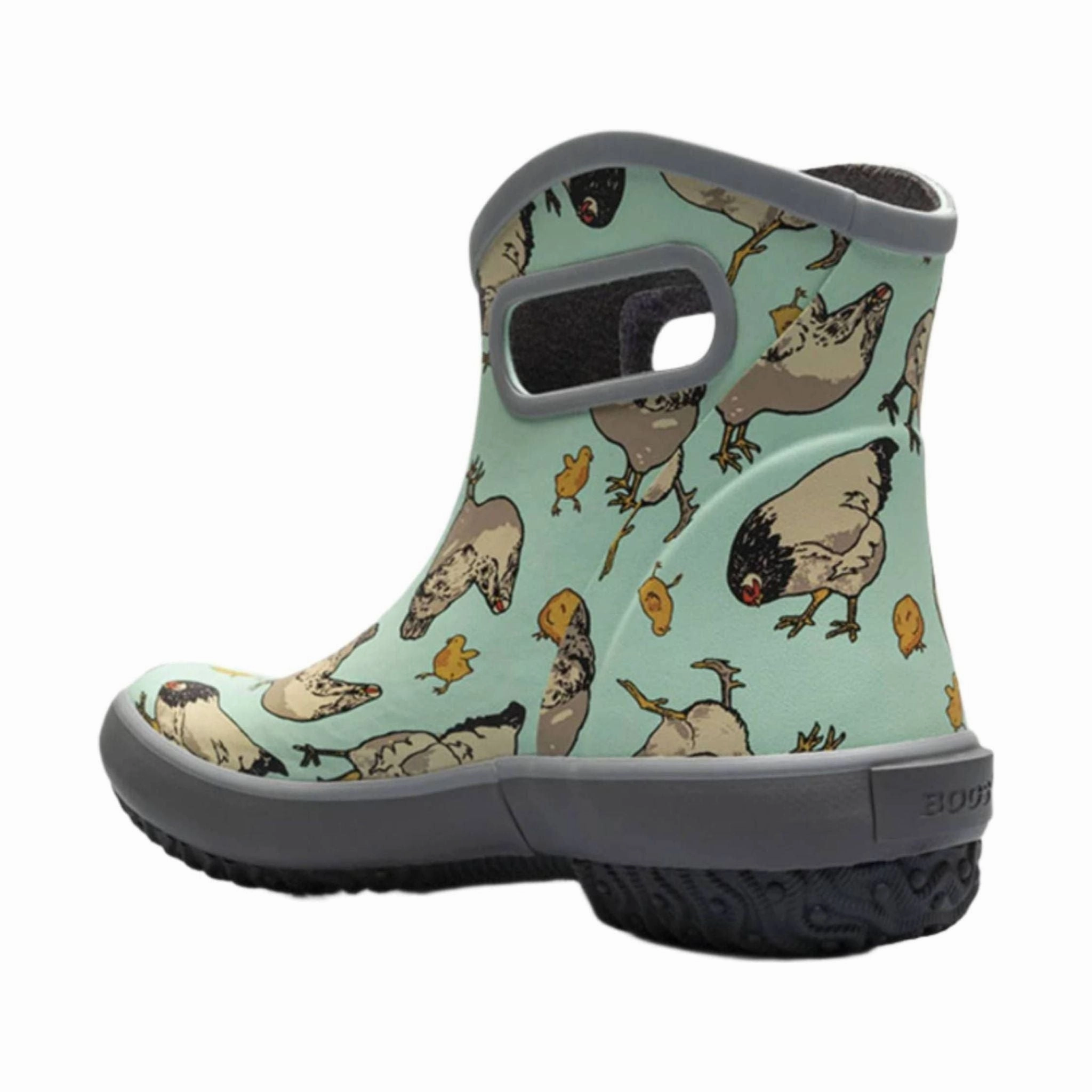 Bogs Women's Patch Ankle Chickens Garden Rain Boots - Aqua Feather Light Rough Terrain