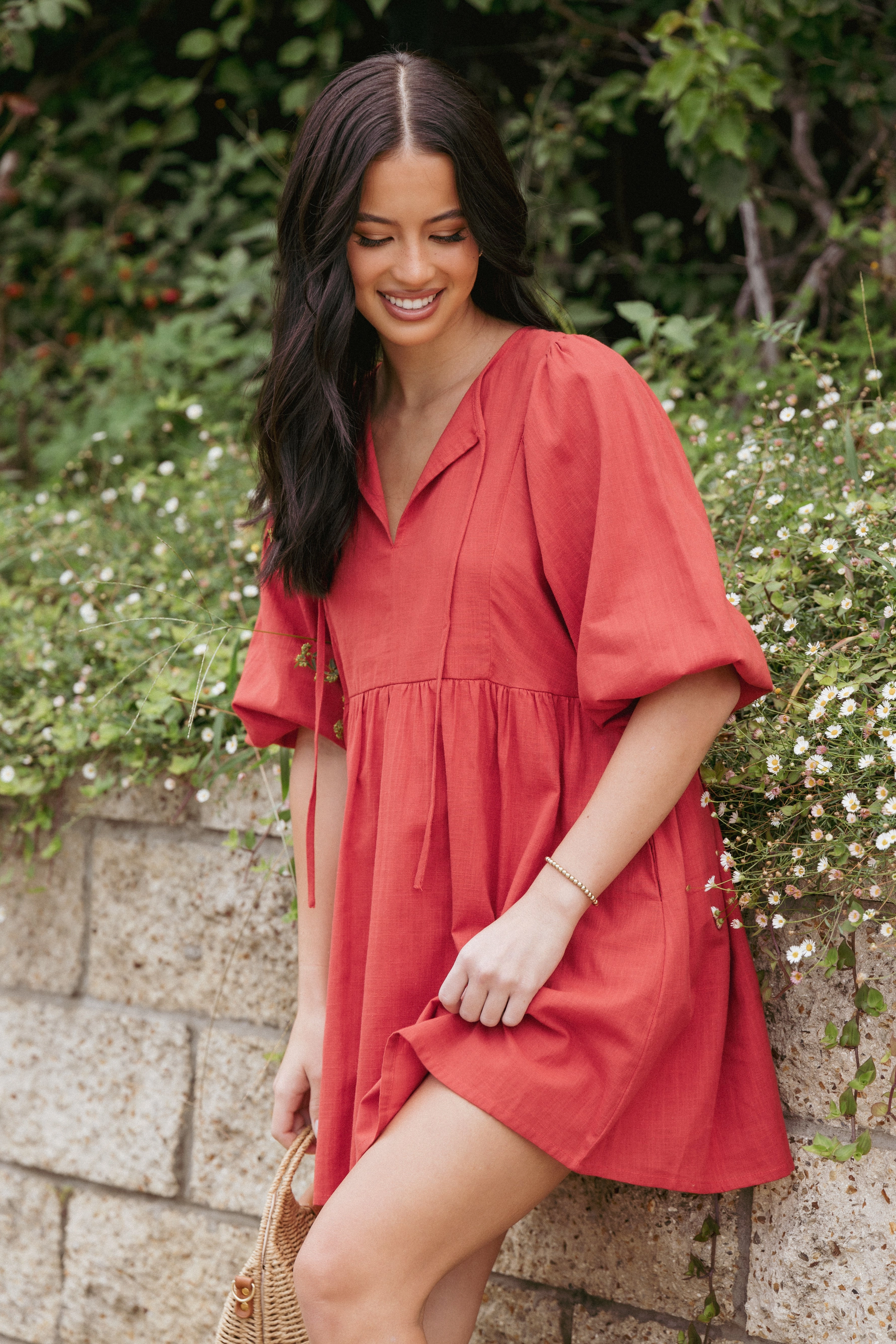 Flattering Look Fit Relaxed Waist Cinzia Mini Dress - Red