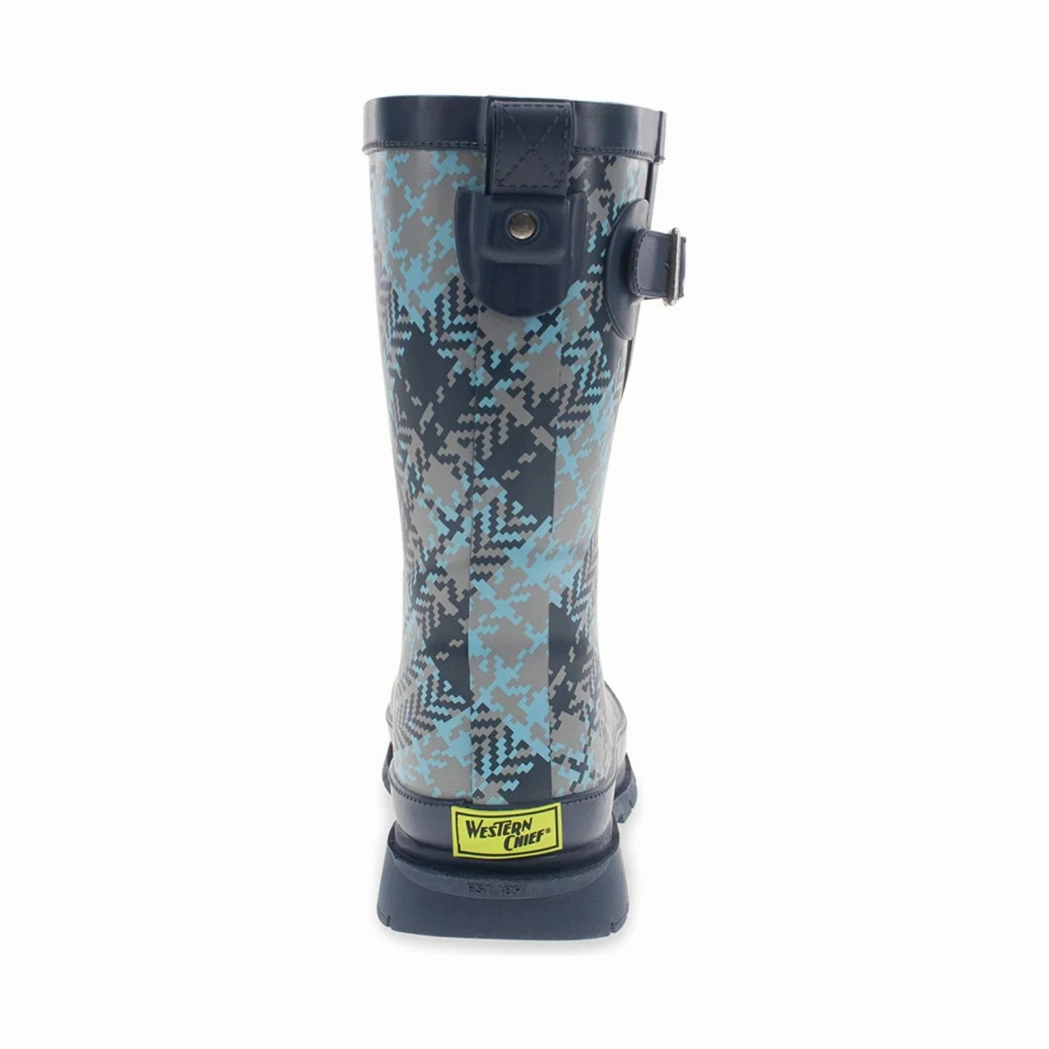 Western Tweed Plaid Faux Fur Mid Rain Boot - Blue Plaid All Activity Protective Finish Weather Resistant User