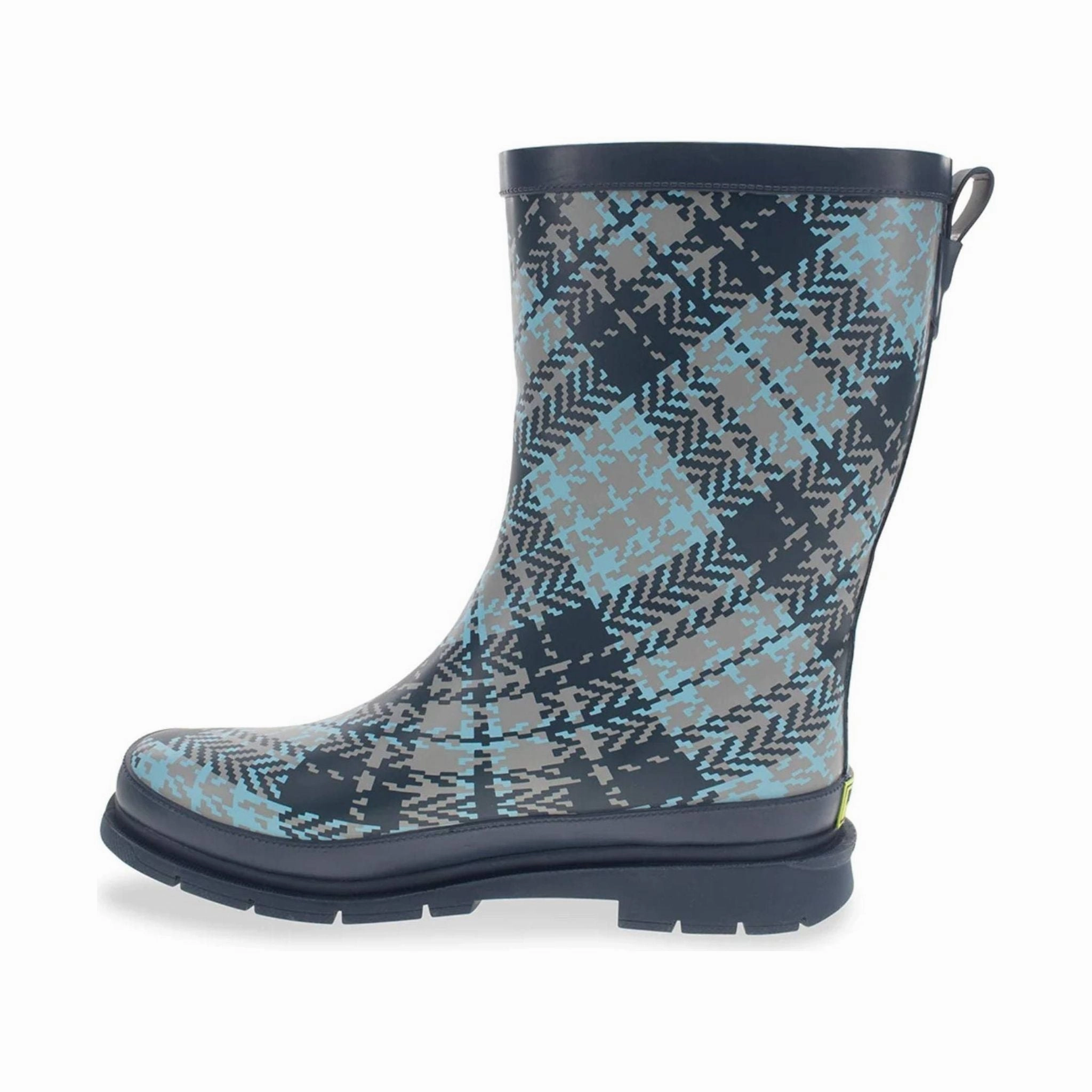 Western Tweed Plaid Faux Fur Mid Rain Boot - Blue Plaid Rugged Built Comfort Seeker