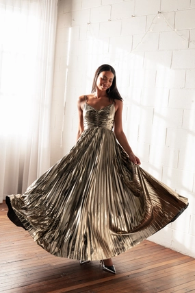 Fresh Form Naira Pleated Maxi Dress - Gold