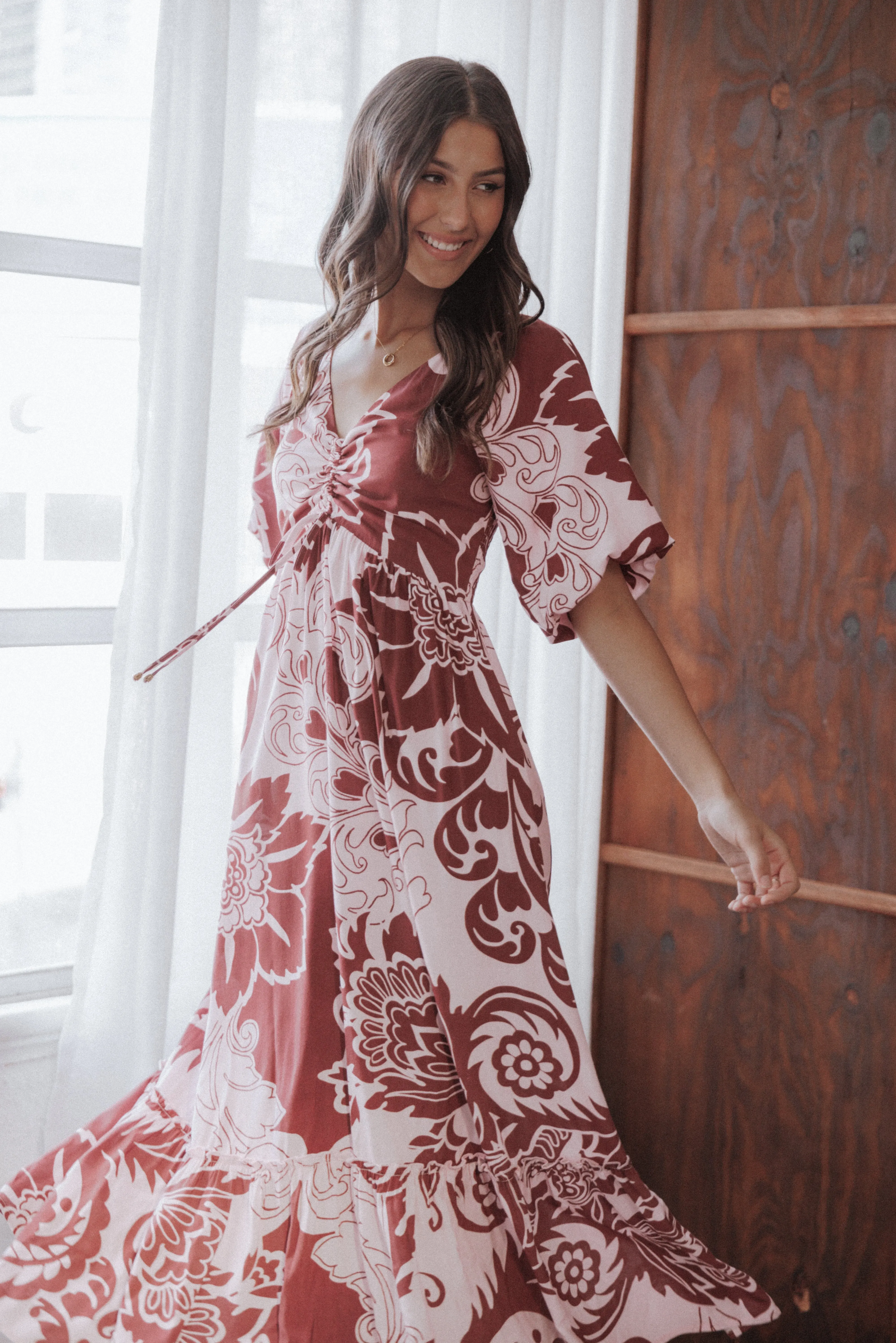Elegant Vibe Shanae Maxi Dress - Pink Brown Paisley