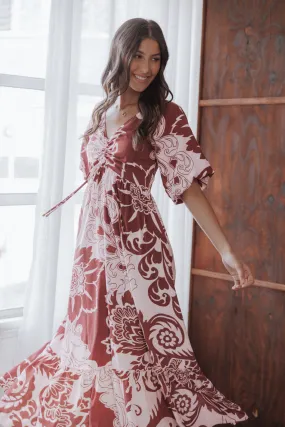 Elegant Vibe Shanae Maxi Dress - Pink Brown Paisley
