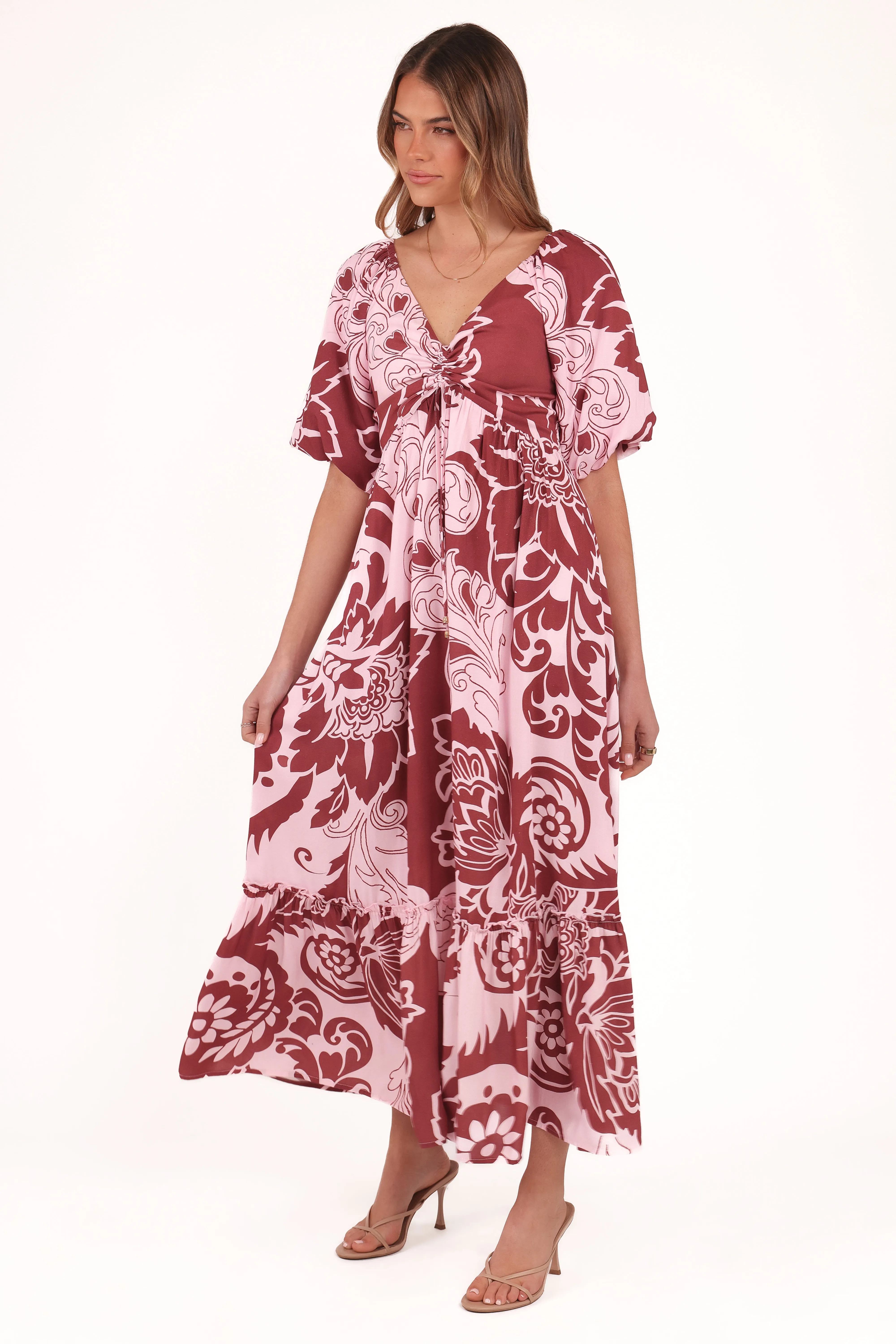 Hand-Wash Shanae Maxi Dress - Pink Brown Paisley