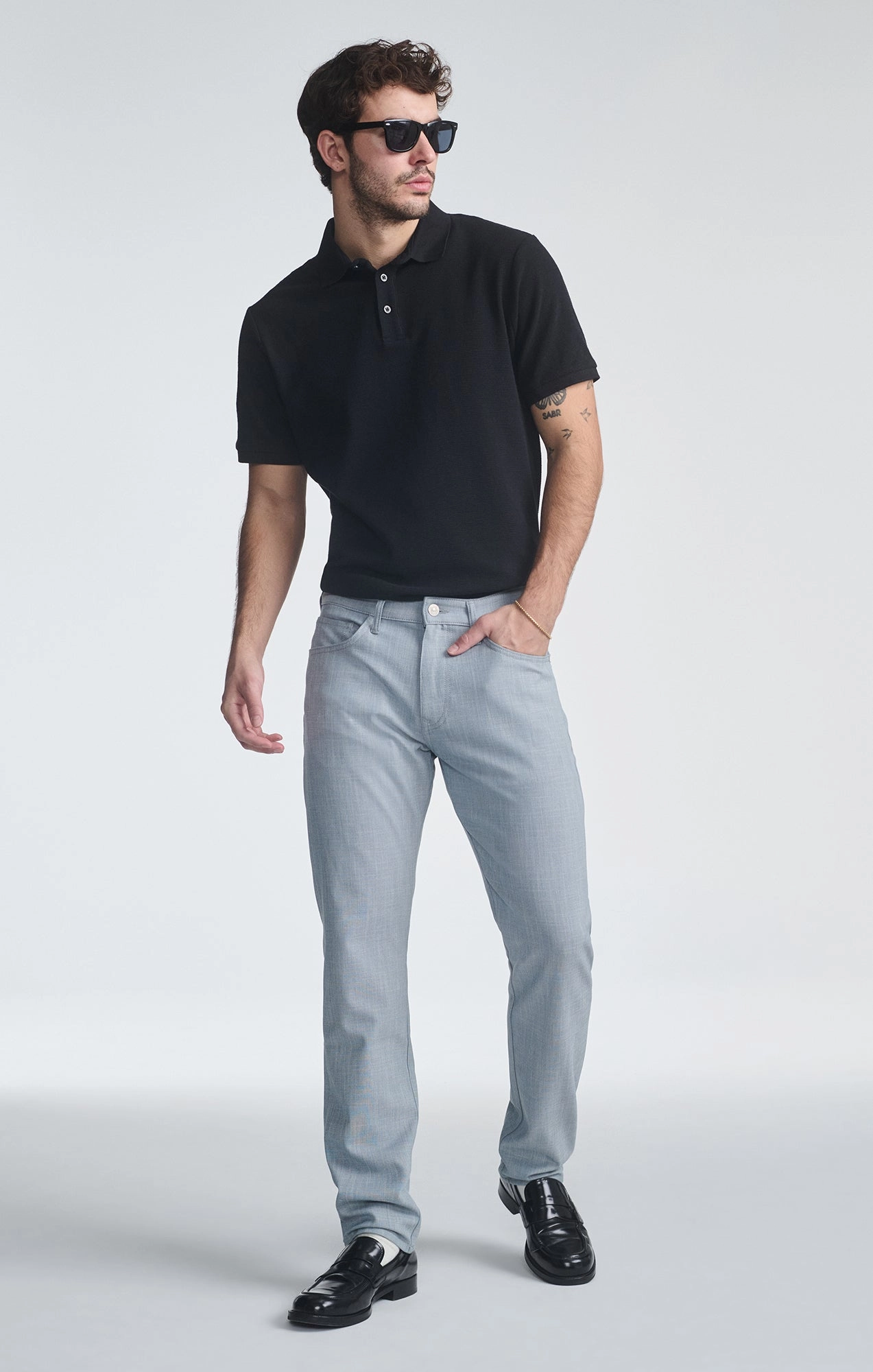 Machine washable Flex Wear Design MARCUS SLIM STRAIGHT LEG IN BLUE CROSS HATCH TWILL