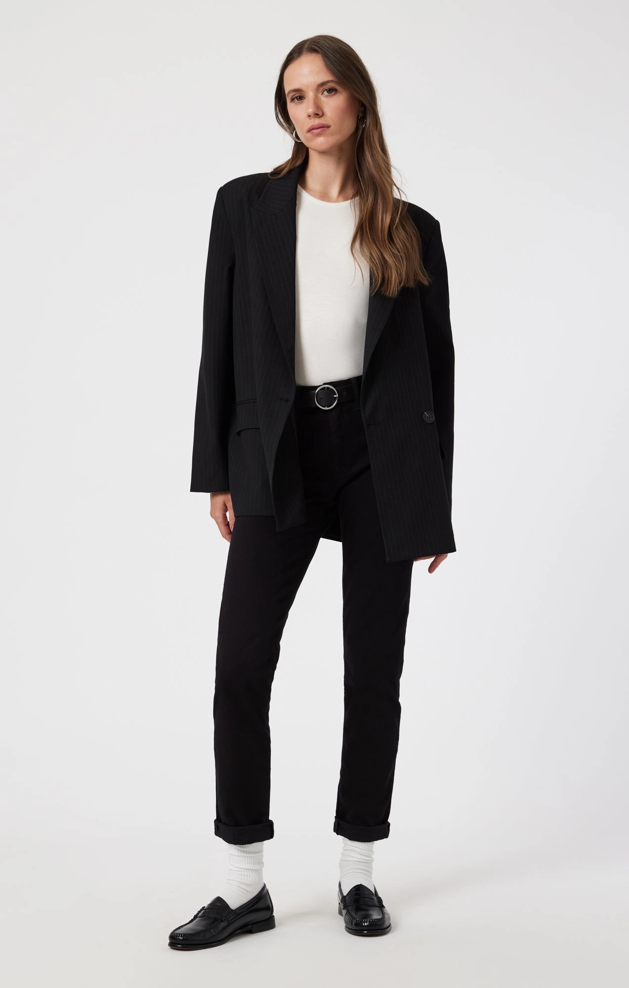 KATHLEEN SLIM BOYFRIEND IN BLACK FEATHER BLUE Double Stitched Seams