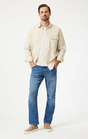 Comfy Tailoring Any Time Wear MATT RELAXED STRAIGHT LEG IN MID BRUSHED FEATHER BLUE