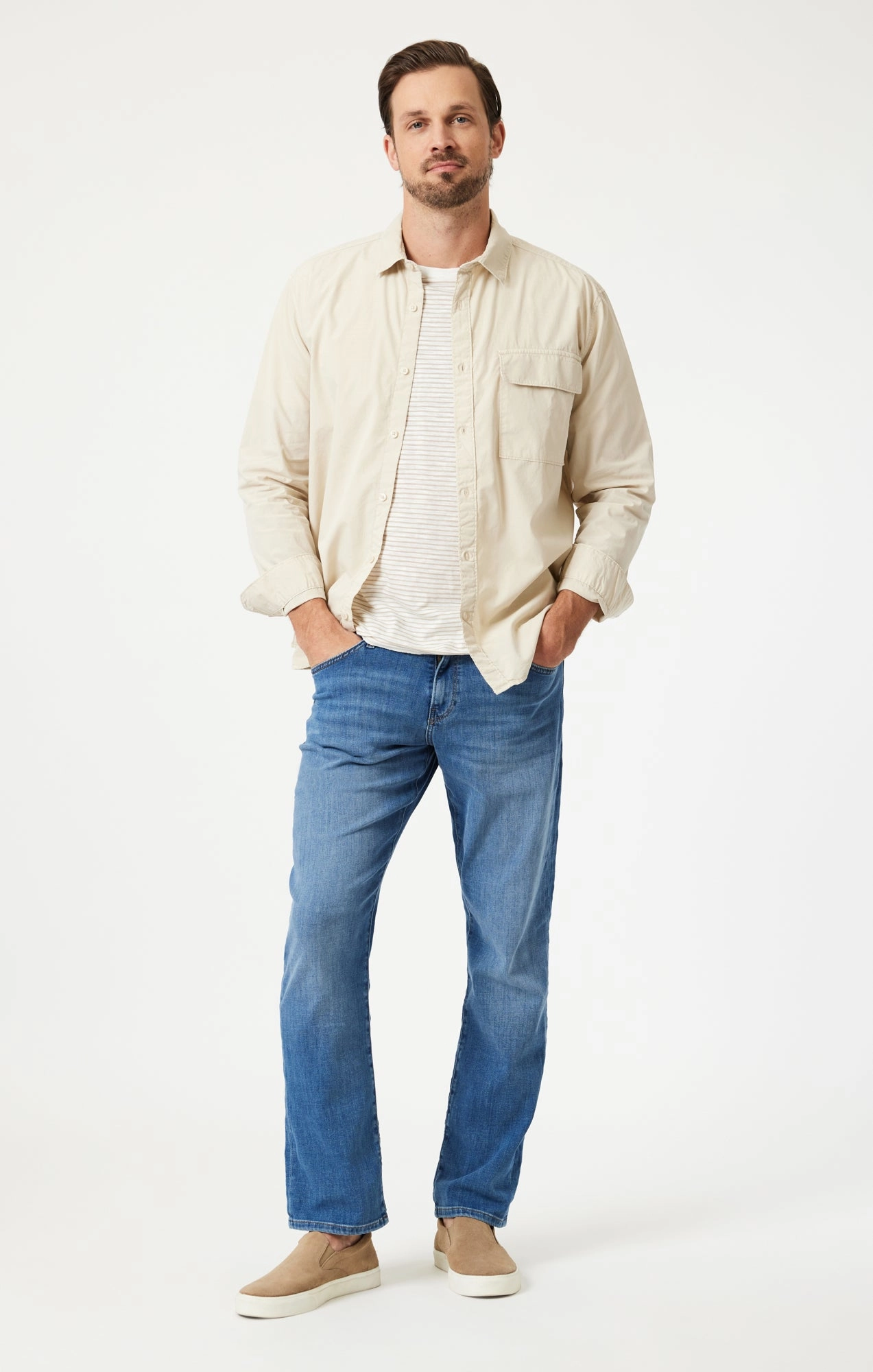 Comfy Tailoring Any Time Wear MATT RELAXED STRAIGHT LEG IN MID BRUSHED FEATHER BLUE