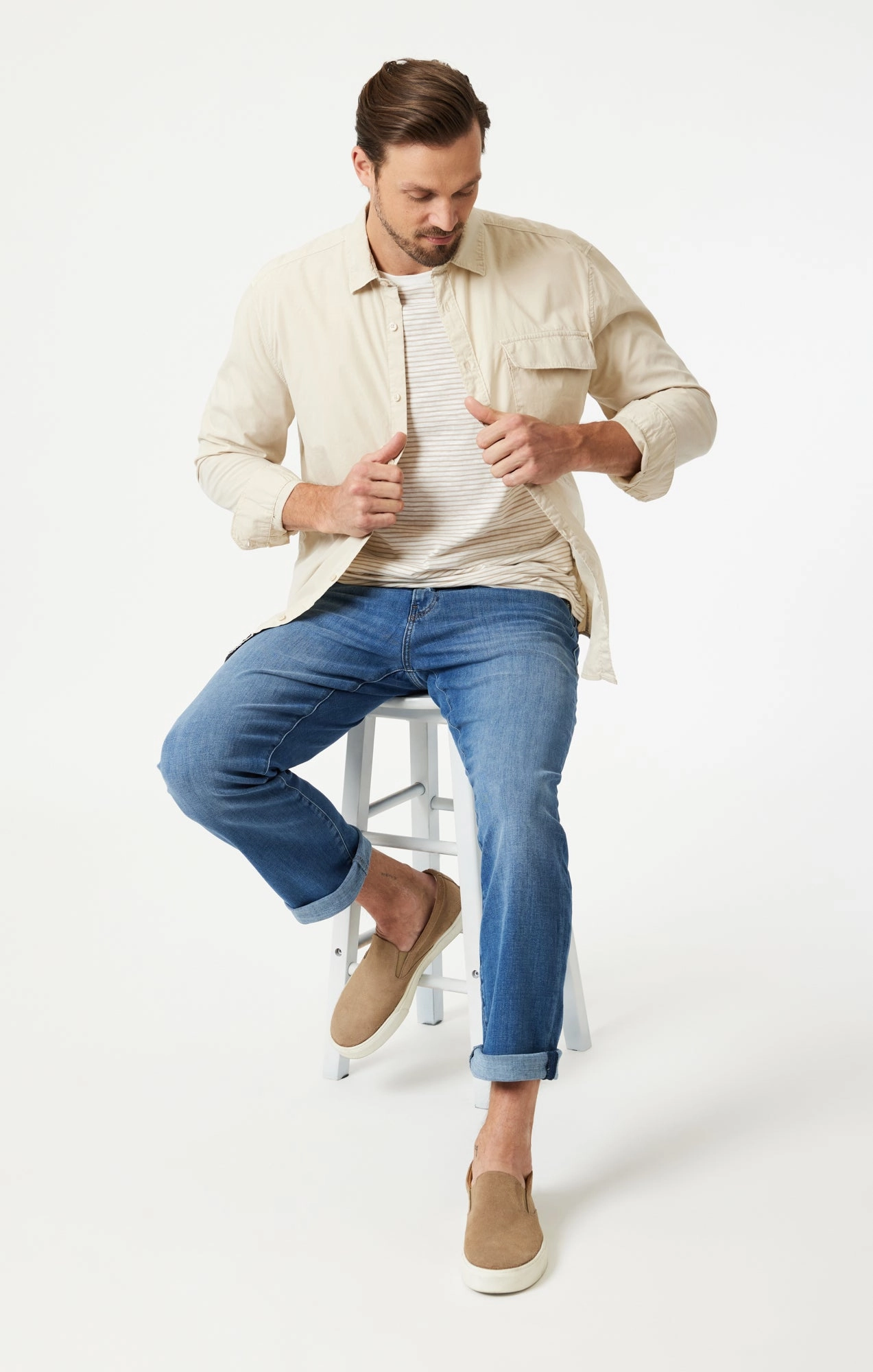 Timeless Wear Durable Build MATT RELAXED STRAIGHT LEG IN MID BRUSHED FEATHER BLUE