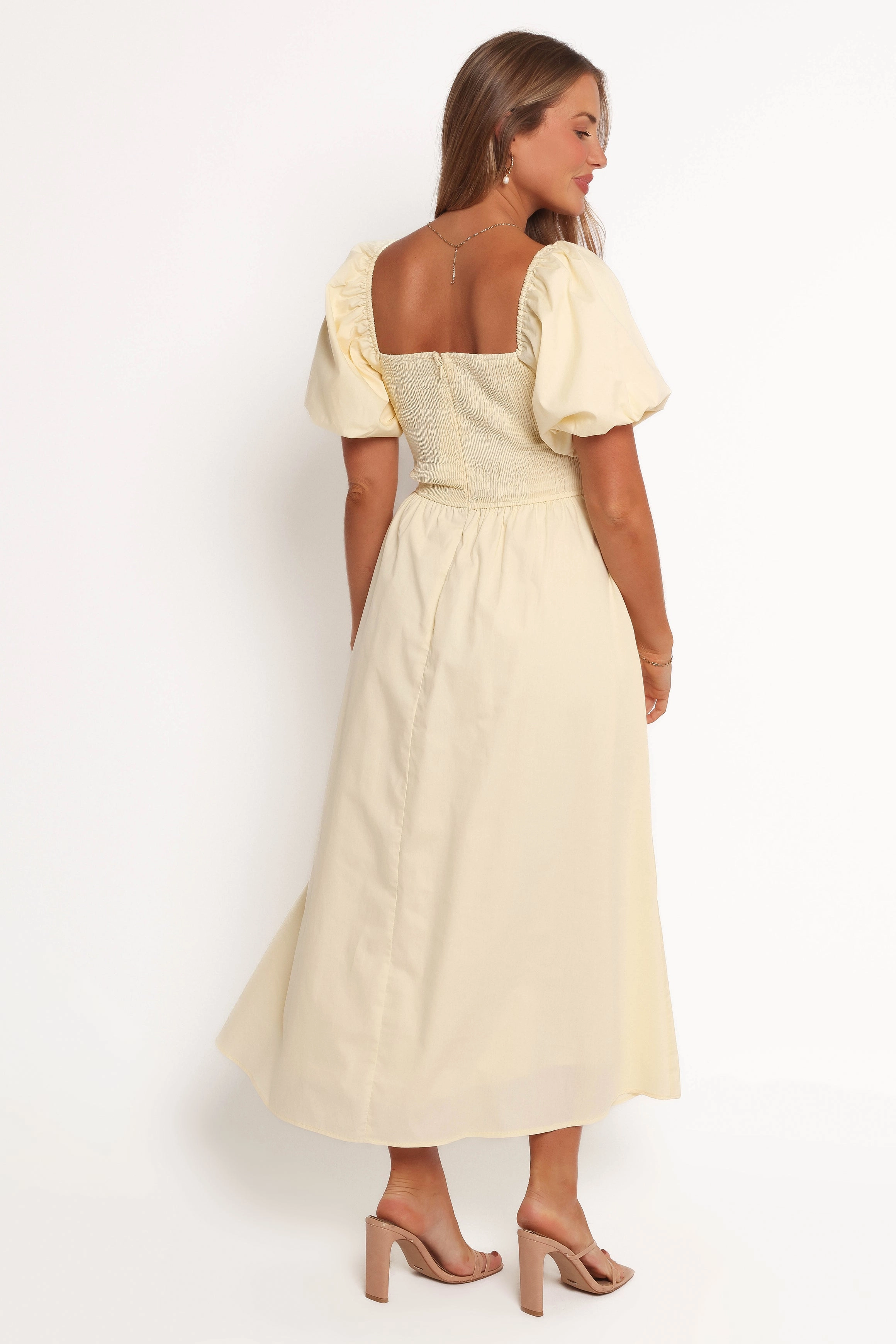 Mood Booster Clo Puff Sleeve Midi Dress - Yellow