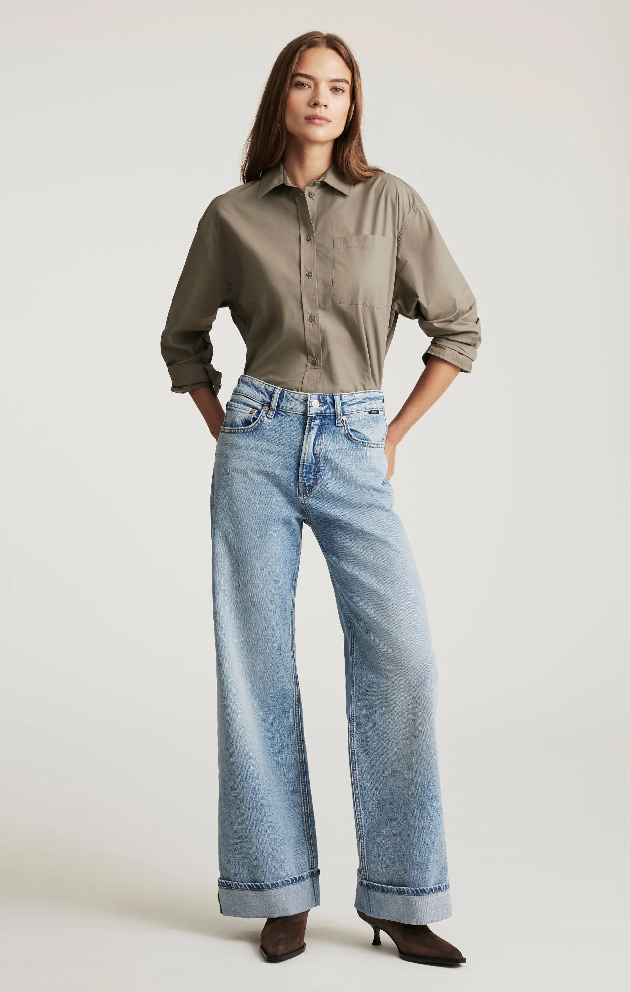 Functional Style FLORIDA CUFFED WIDE LEG IN LIGHT BRUSHED CLASSIC BLUE
