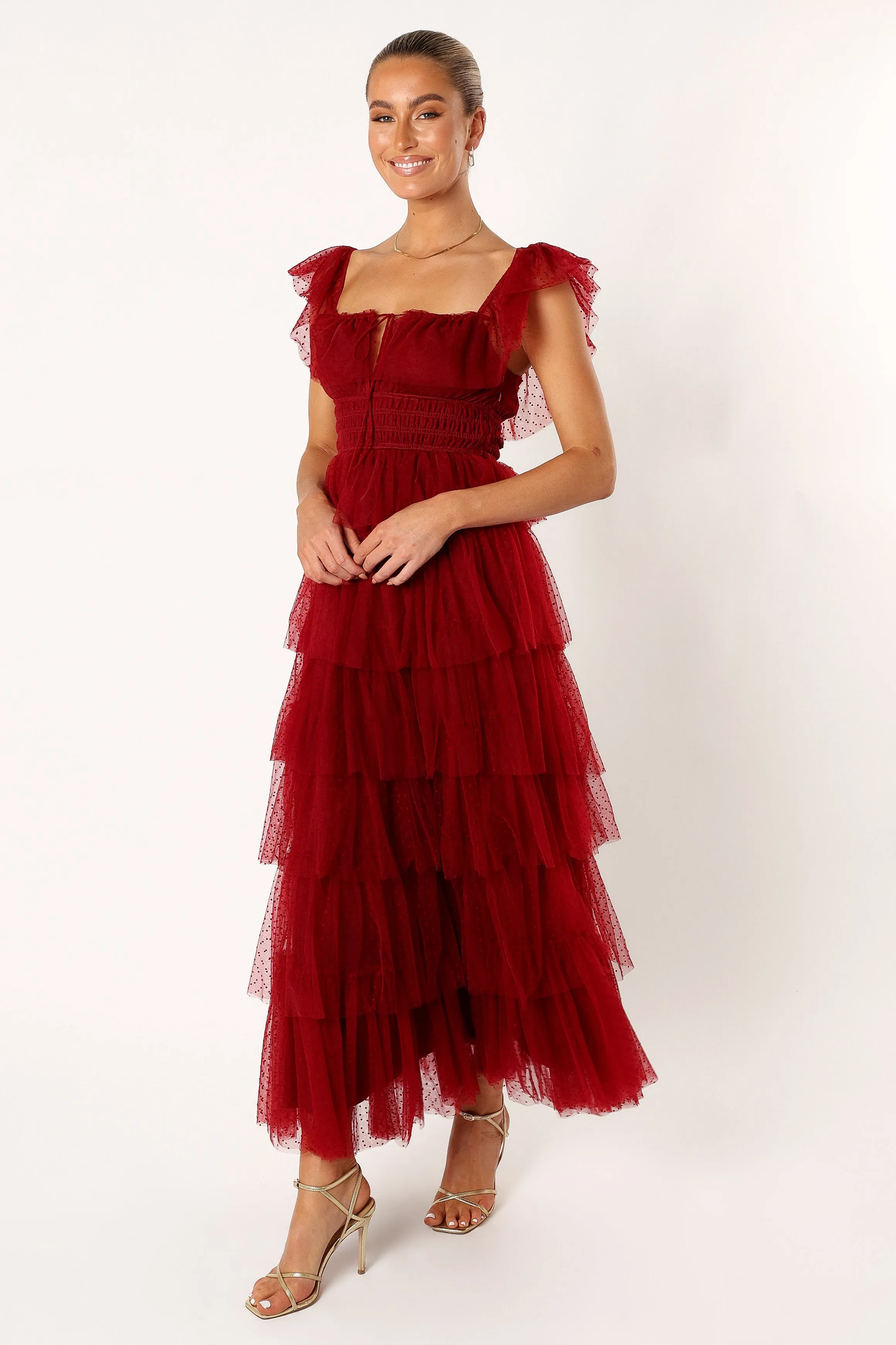 Belle Maxi Dress - Burgundy Sheer Look Classic Comfort