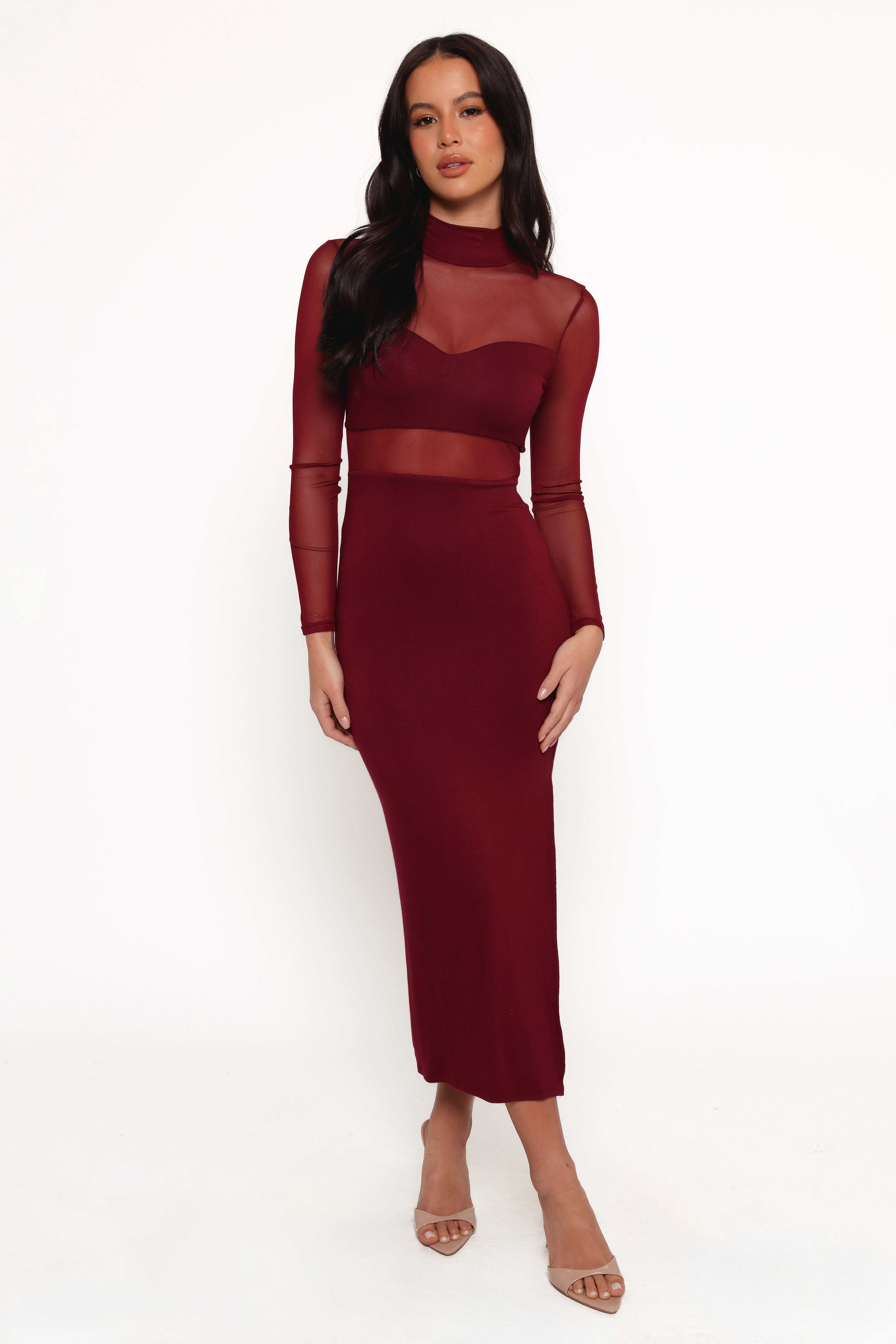Farrow Long Sleeve Midi Dress - Wine Global Style Fall Comfort