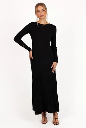 Alison Long Sleeve Maxi Dress - Black Basic Warm Silky Movement