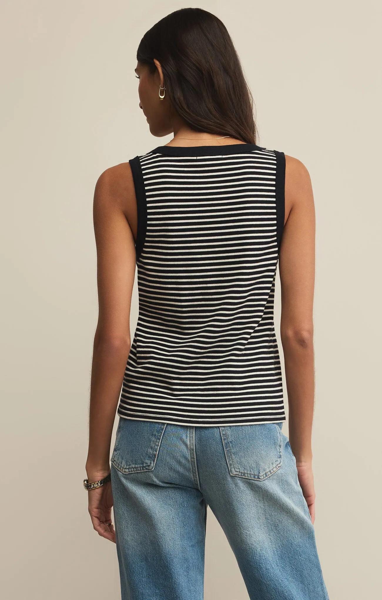 Core Style Elin Striped Rib Tank | Black/White Cozy clothing