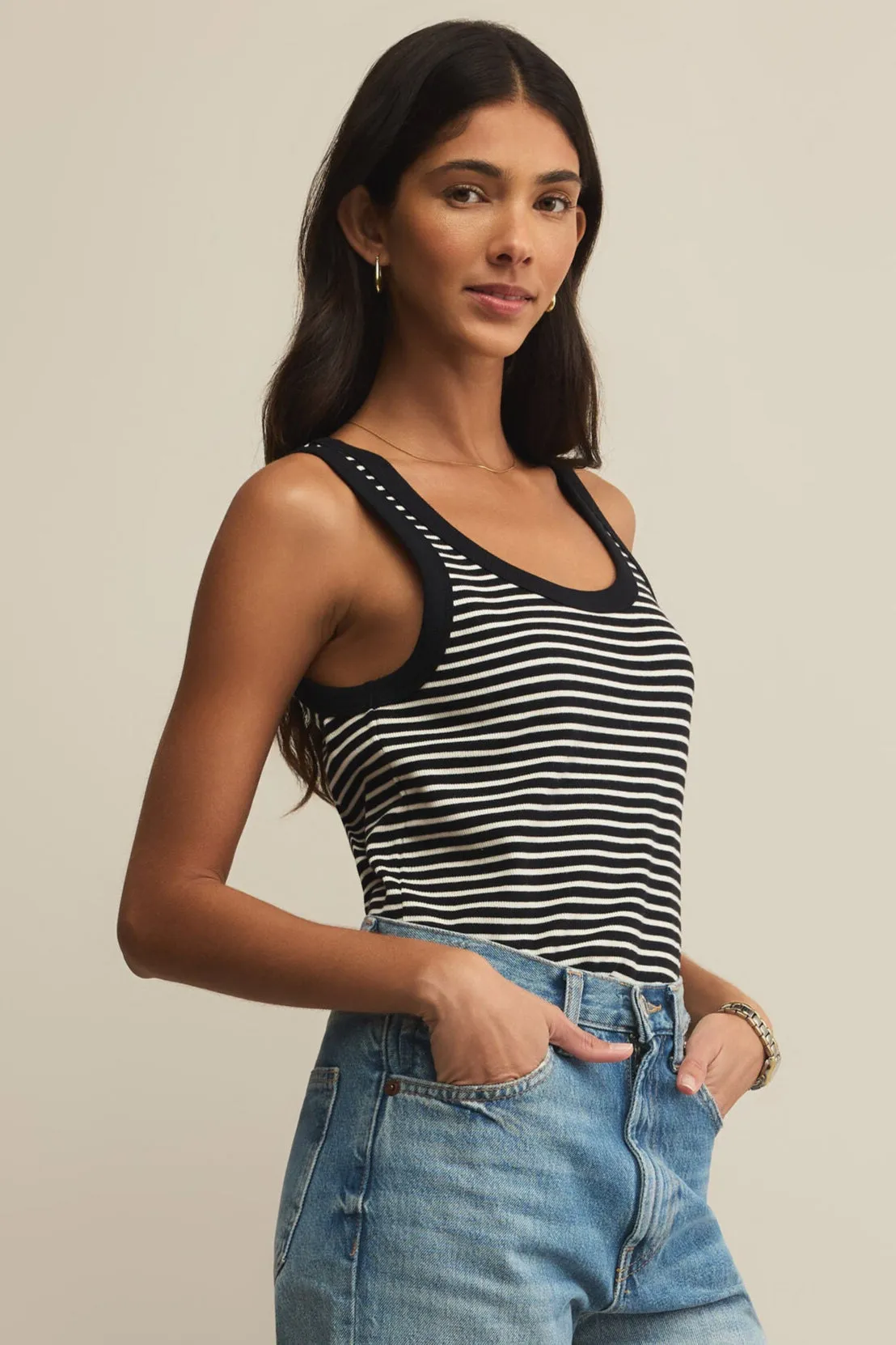 Street Ready Core Style Elin Striped Rib Tank | Black/White