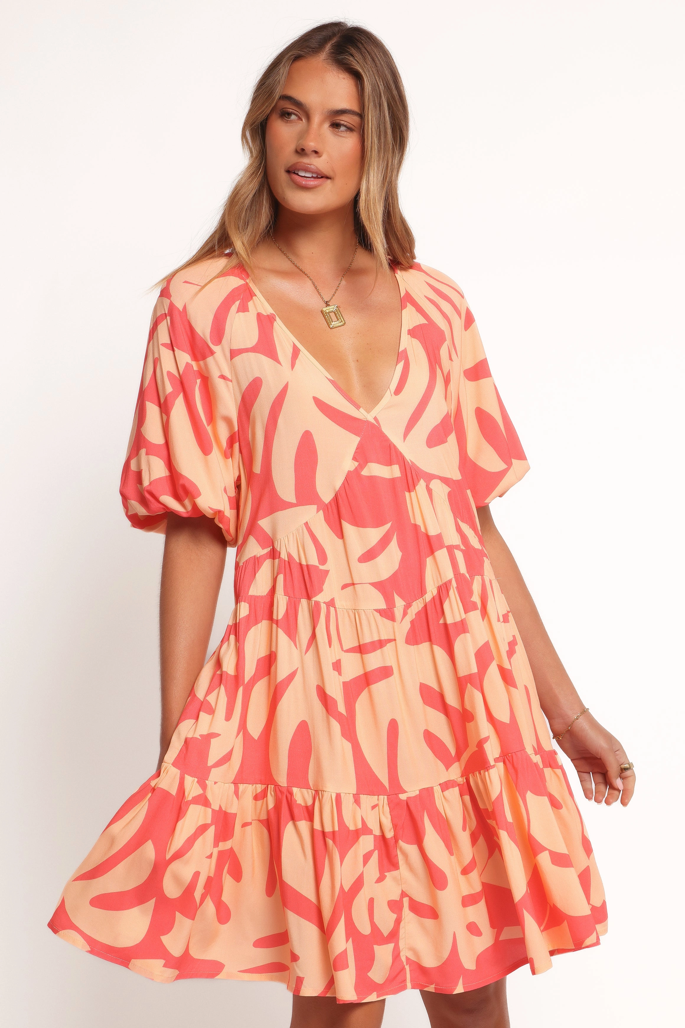 Corinna Mini Dress - Coral Print Lightweight-Structure Perfect Style