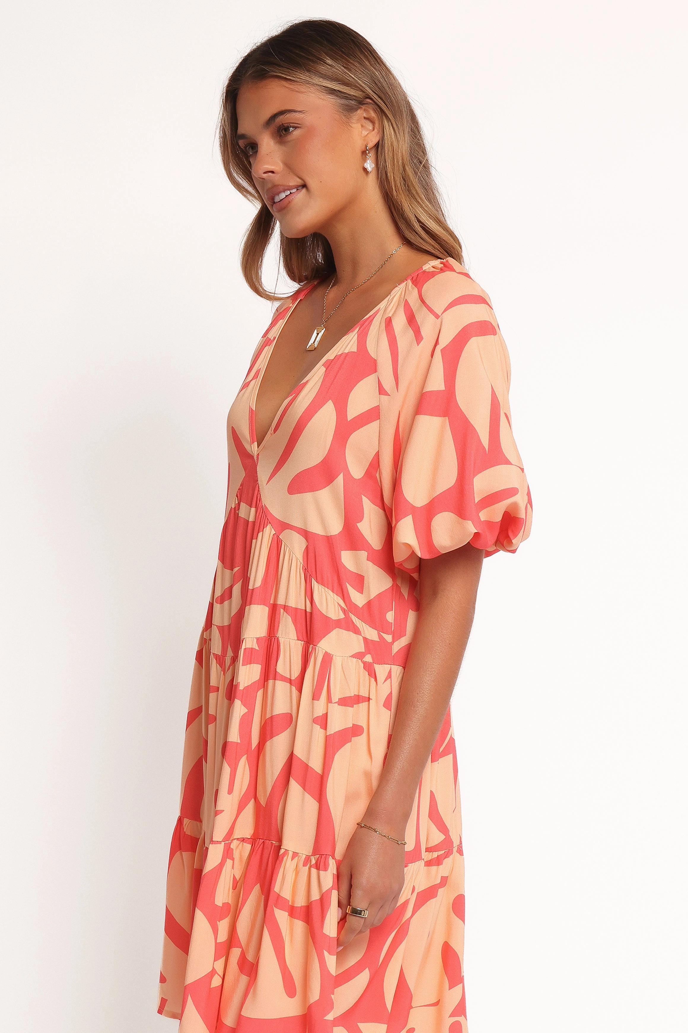Corinna Mini Dress - Coral Print Chic Balance