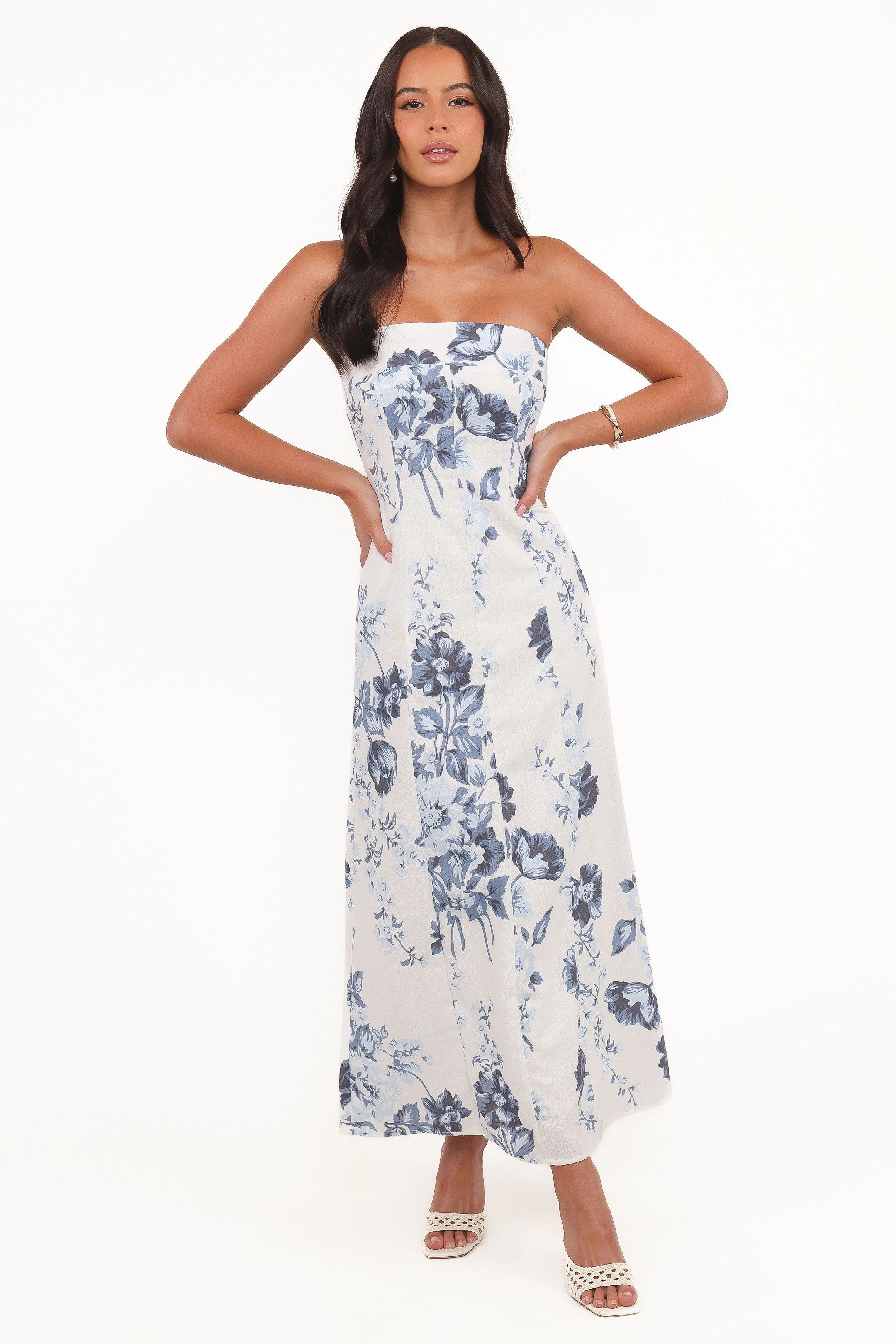 Tamira Strapless Midi Dress - Blue Floral Comfortable Style