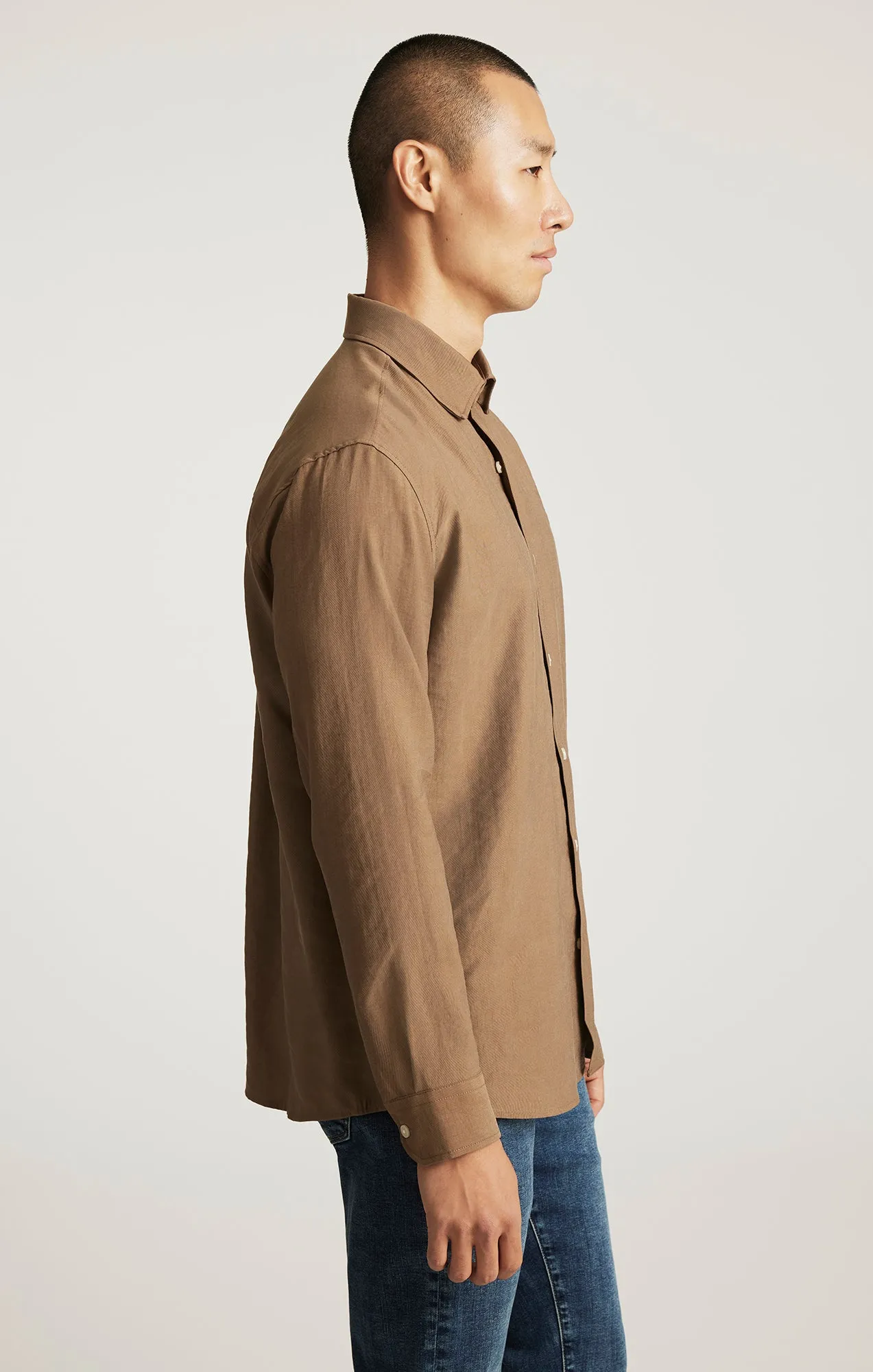 Unstructured Shoulder EDITION LONG SLEEVE BUTTON-UP SHIRT IN SHITAKE