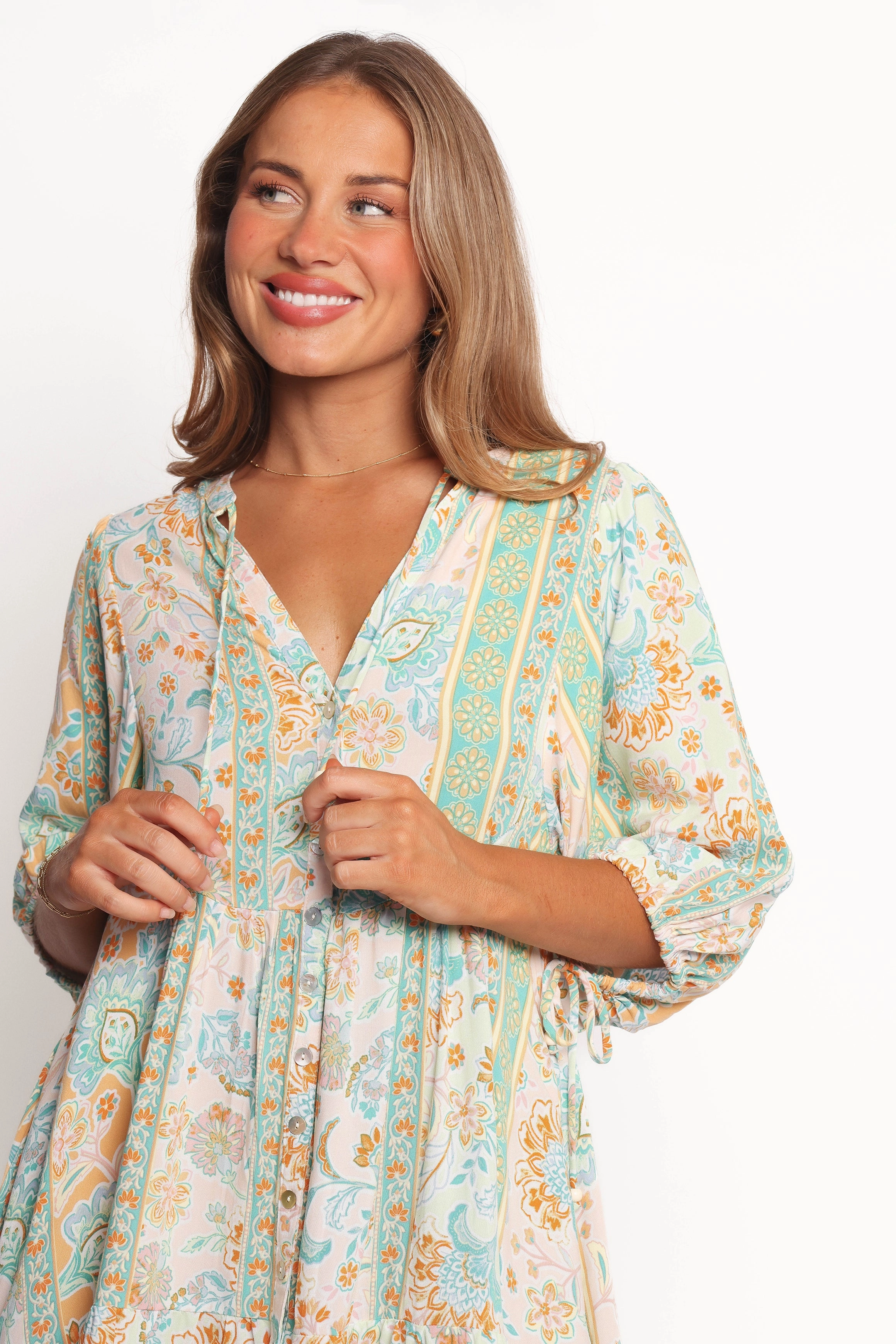 Arden Mini Dress - Green Multi Flare Breeze