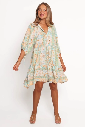 Arden Mini Dress - Green Multi Vacation Vibe