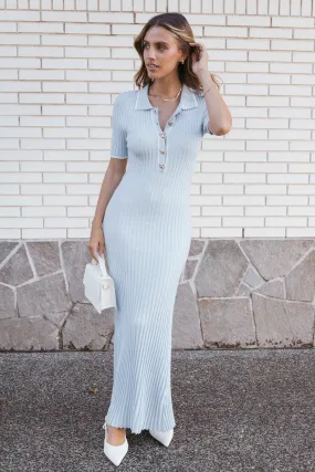 Formal Aura Crawford Short Sleeve Knit Dress - Pale Blue