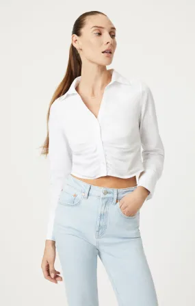 CROPPED BUTTON-UP SHIRT IN WHITE Minimalist Fit Relaxed Fit