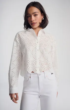 Winter Collection Stylish Detail CROPPED EYELET SHIRT IN WHITE